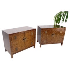 Pair Faux Gold Tortoise Heavy Brass Pulls Two Door Credenzas Dresser Mint!