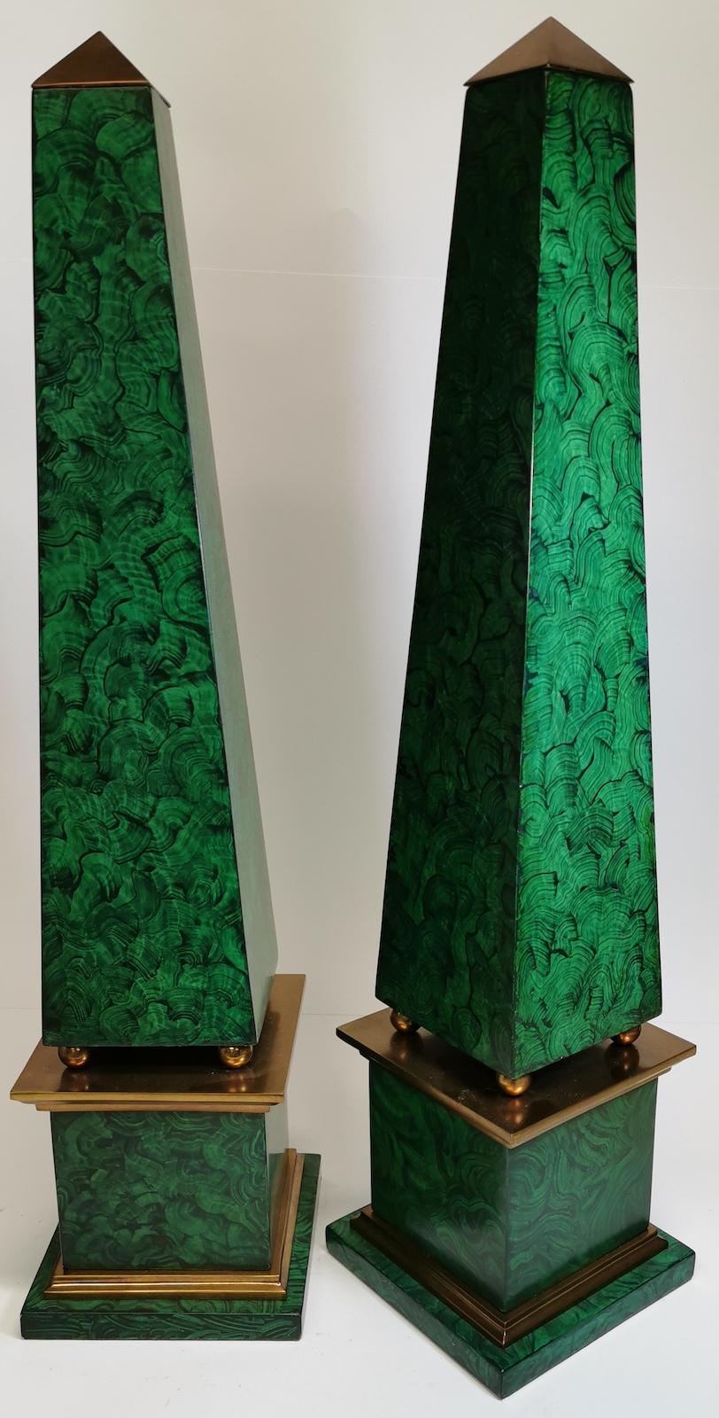 Pair of hand painted faux malachite obelisks with brass accents,
Price is for the pair
Measures: 14 x 64cm high
Our eclectic stock crosses cultures, continents, styles and famous names.





 