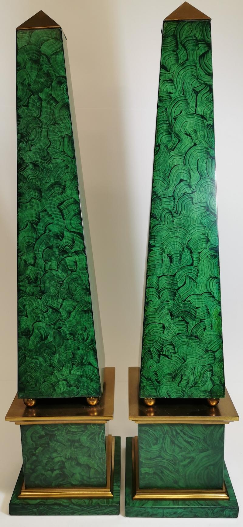 Pair of Faux Malachite Obelisks In Good Condition For Sale In Paradise Point, Queensland