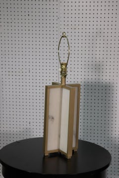 Pair of Faux Marble and Gold Framed Mid-Century Modern Table Lamps