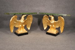 Pair Faux Marbre Marble Water Gilded Eagle Console Tables Circa 1950s