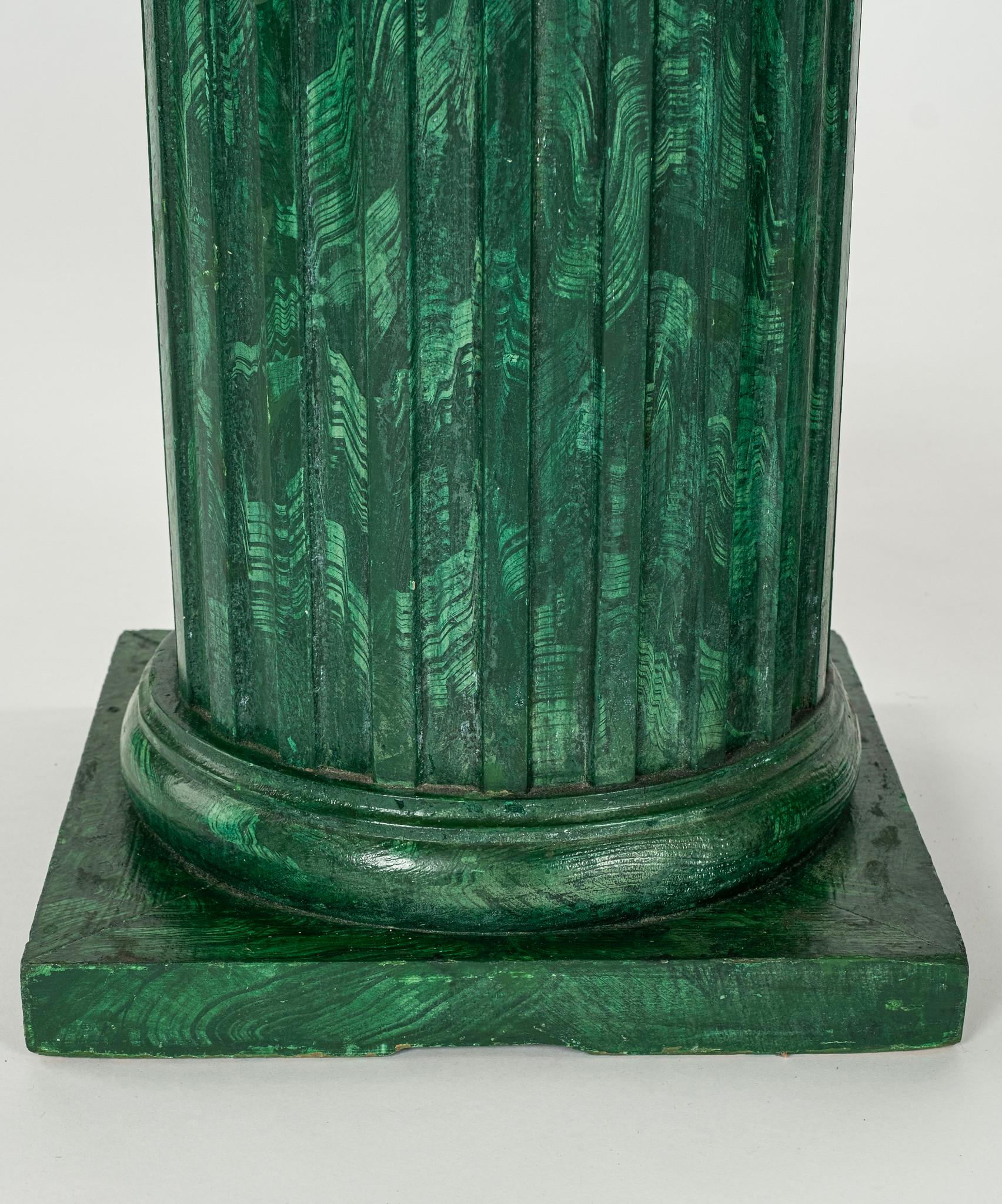 Greek Revival Pair Faux Painted Malachite Roman Doric Column Pedestals For Sale