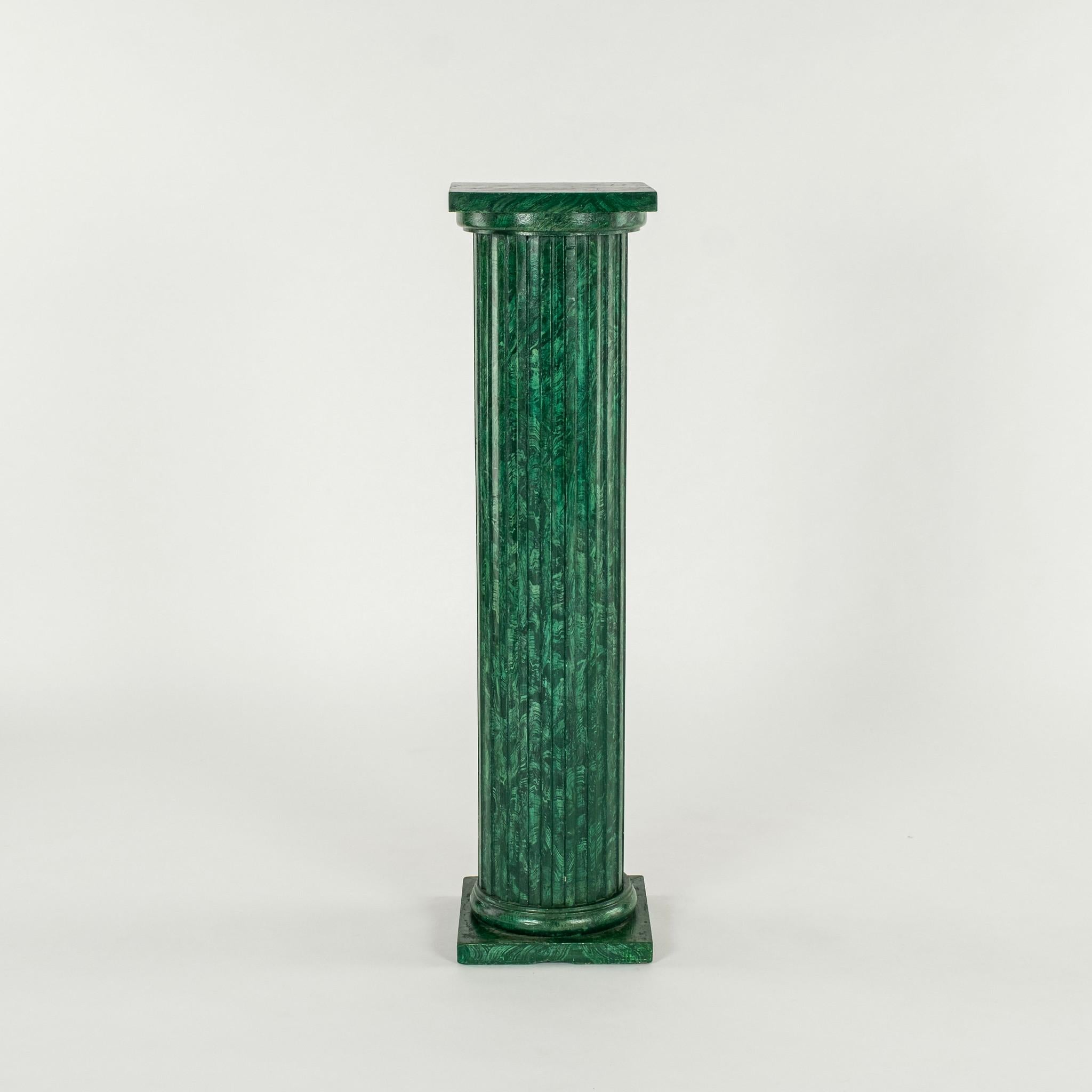 20th Century Pair Faux Painted Malachite Roman Doric Column Pedestals For Sale