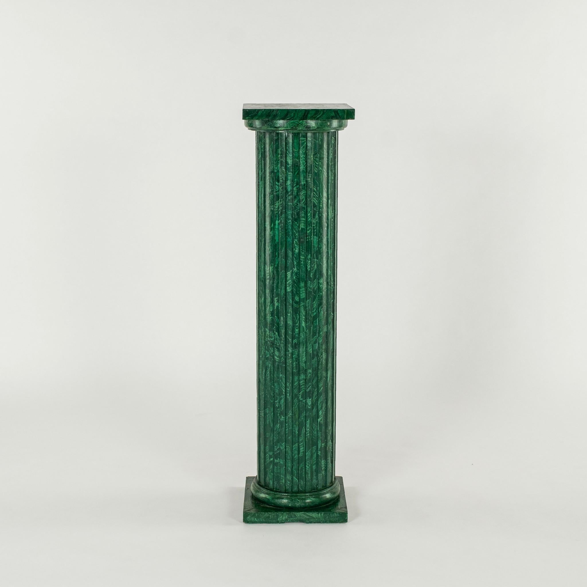 Wood Pair Faux Painted Malachite Roman Doric Column Pedestals For Sale