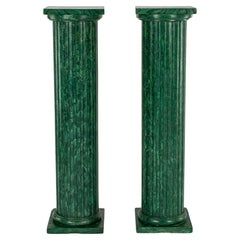 Vintage Pair Faux Painted Malachite Roman Doric Column Pedestals