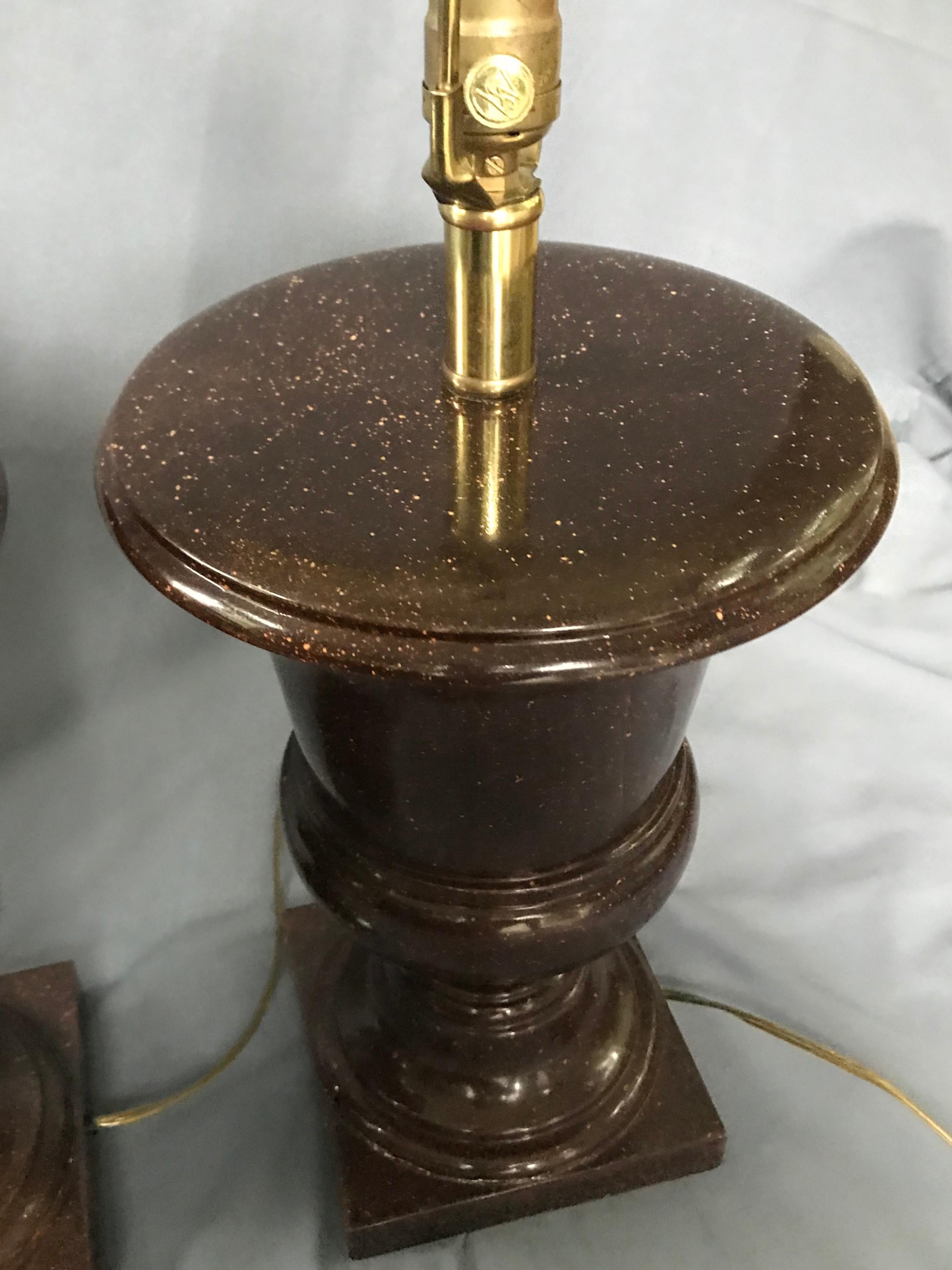 Pair of Faux Porphyry Urn Form Lamps For Sale 2