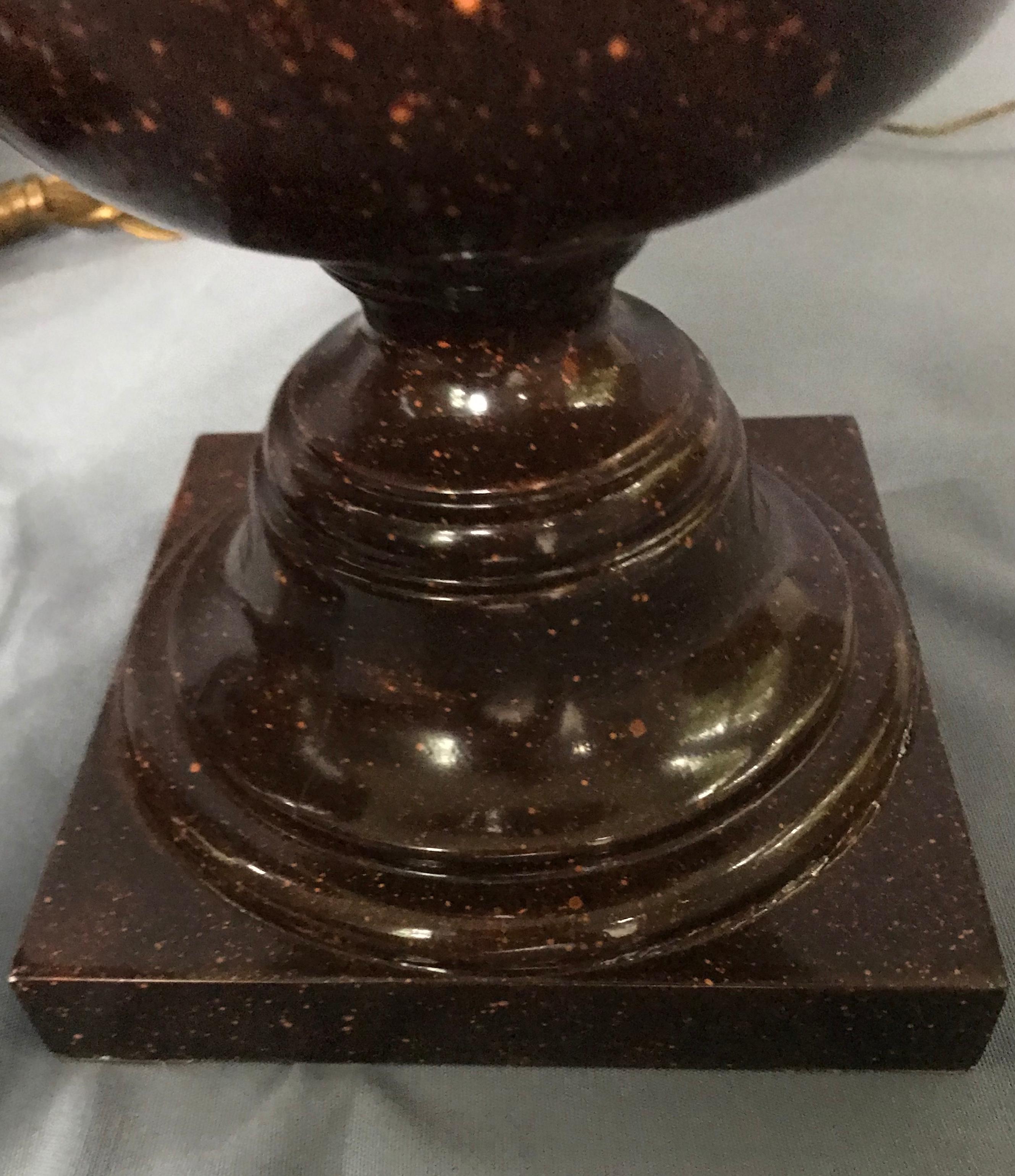 Pair of Faux Porphyry Urn Form Lamps For Sale 3