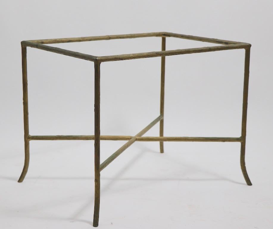 Pair of Faux Wood Cast Metal and Glass Tables In Good Condition For Sale In New York, NY