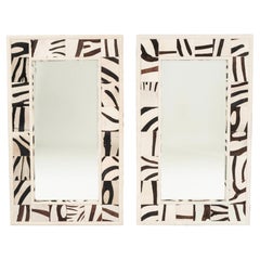 Pair Faux Zebra Hairhide Mirrors