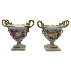 Pair FBB Worcester Porcelain Urns, c. 1815