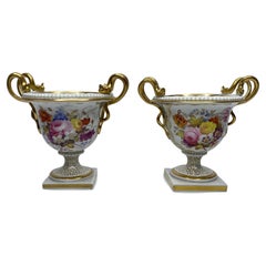 Pair FBB Worcester Porcelain Urns, c. 1815