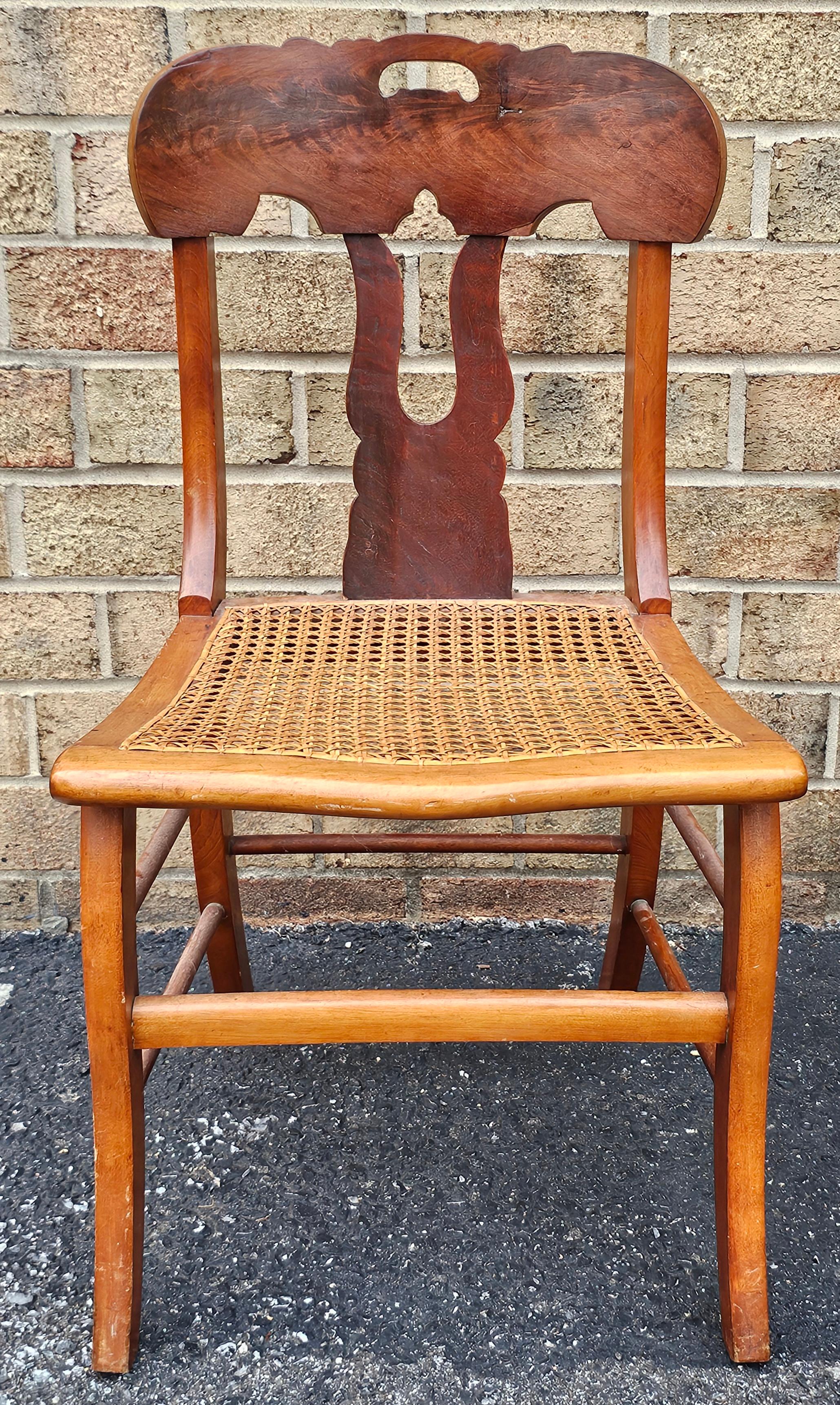 Pair Federal Style Mahogany and Maple with Cane Seat Side Chairs For Sale 4