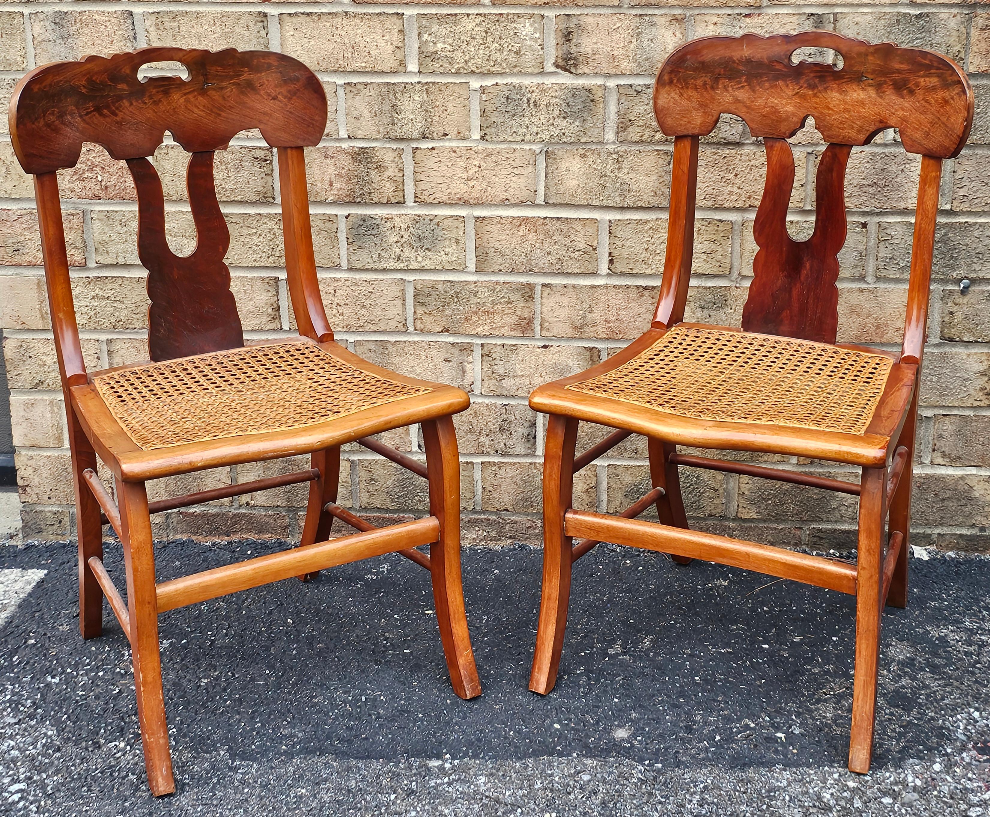 Stained Pair Federal Style Mahogany and Maple with Cane Seat Side Chairs For Sale