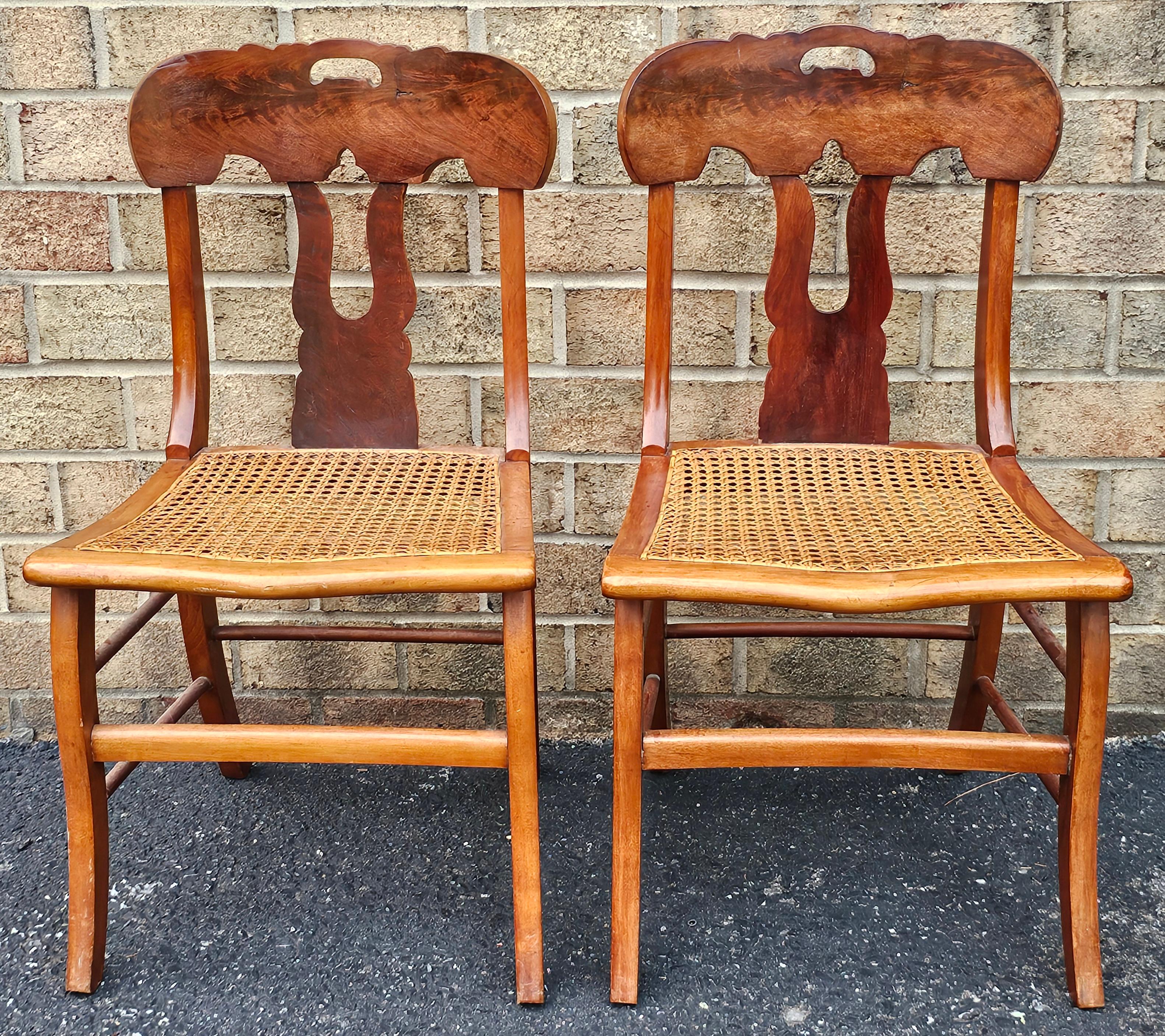 20th Century Pair Federal Style Mahogany and Maple with Cane Seat Side Chairs For Sale