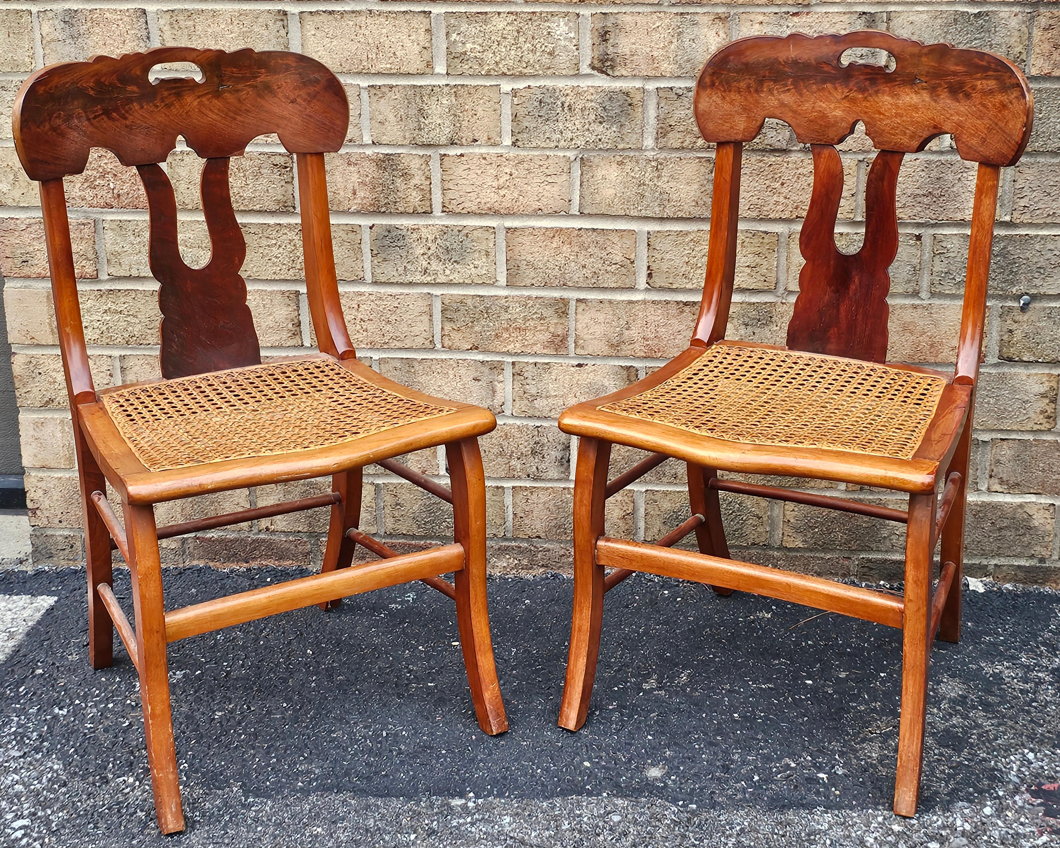 Pair Federal Style Mahogany and Maple with Cane Seat Side Chairs For Sale 1
