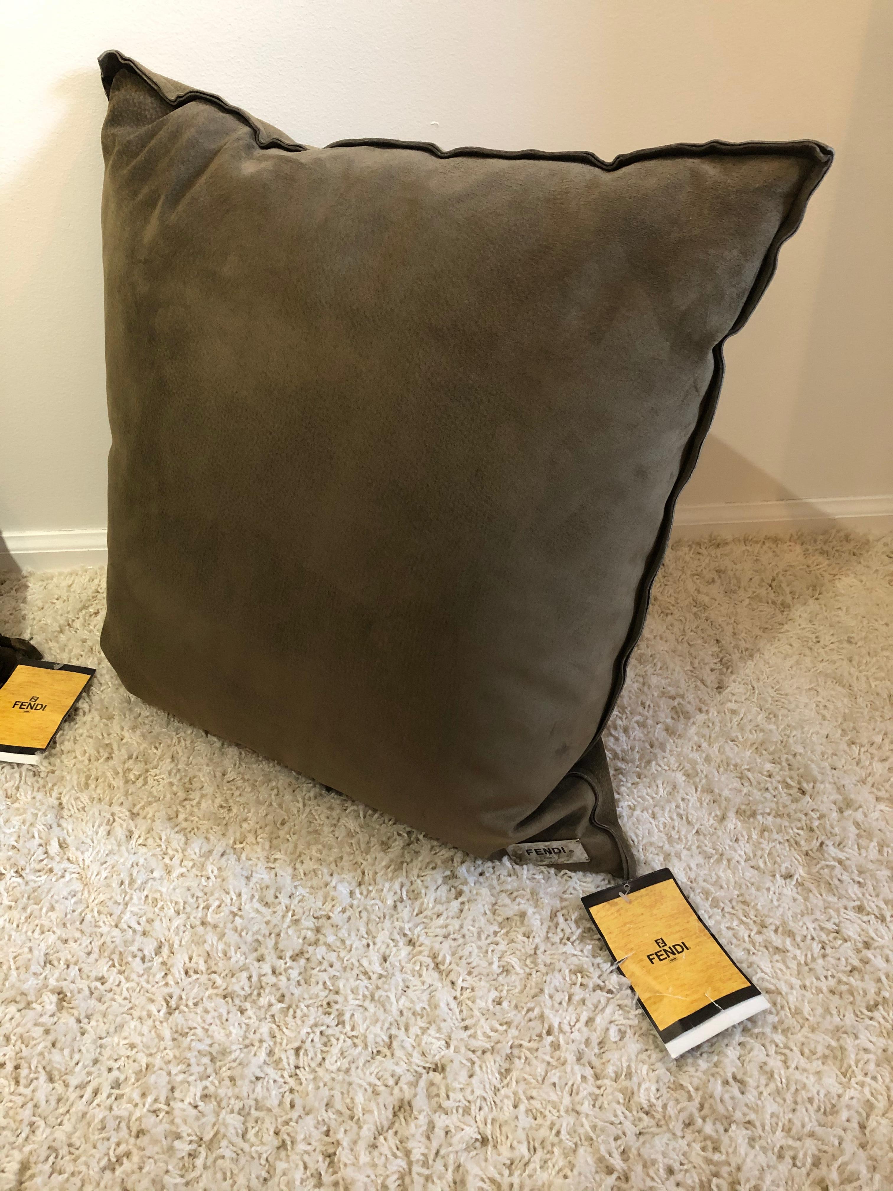 Mid-Century Modern Pair of Fendi Large Suede Pillows