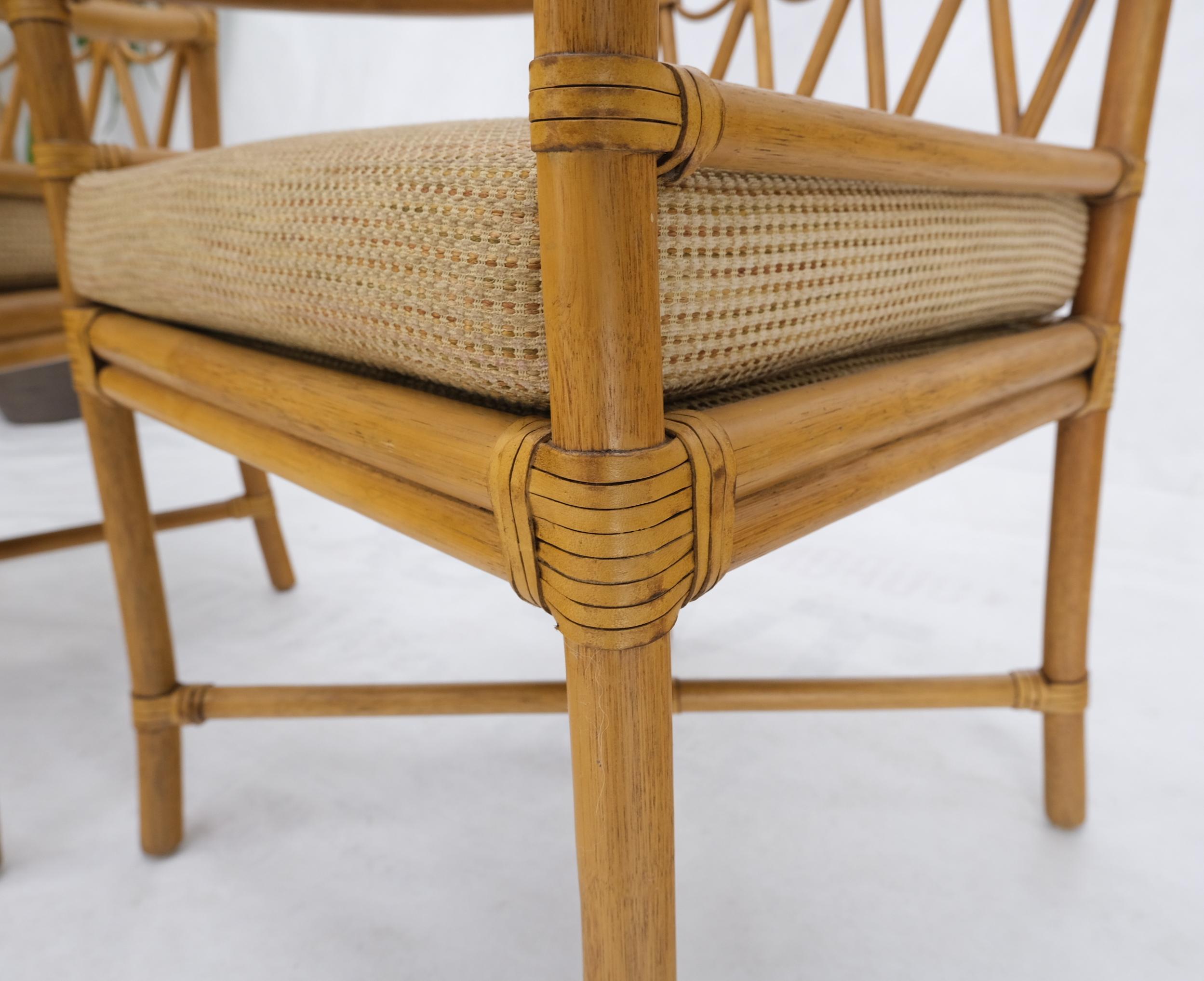Mid-Century Modern Pair Ficks Reed Blonde Rattan Leather Straps Design Armchairs Side Chairs 1970's