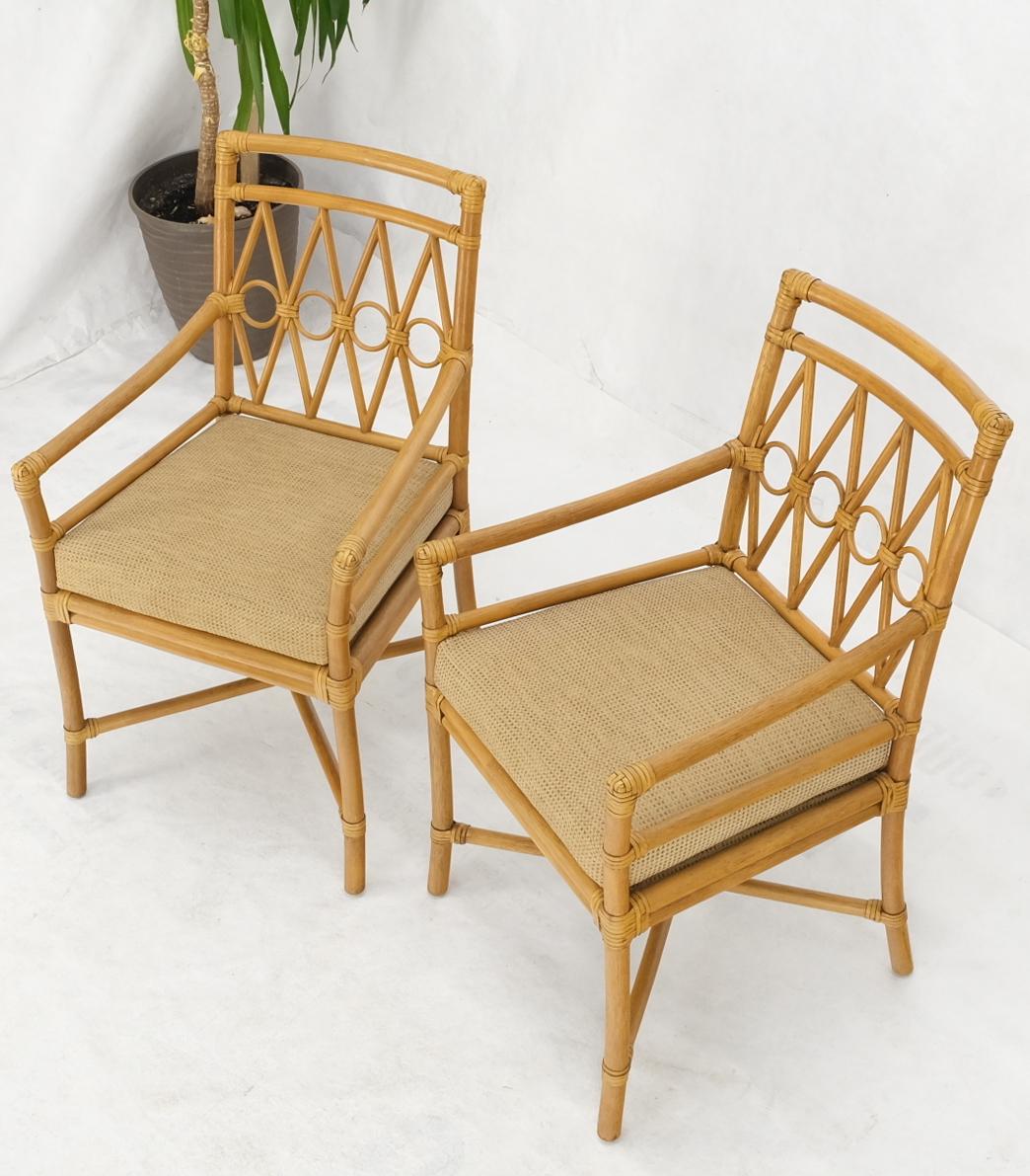 20th Century Pair Ficks Reed Blonde Rattan Leather Straps Design Armchairs Side Chairs 1970's