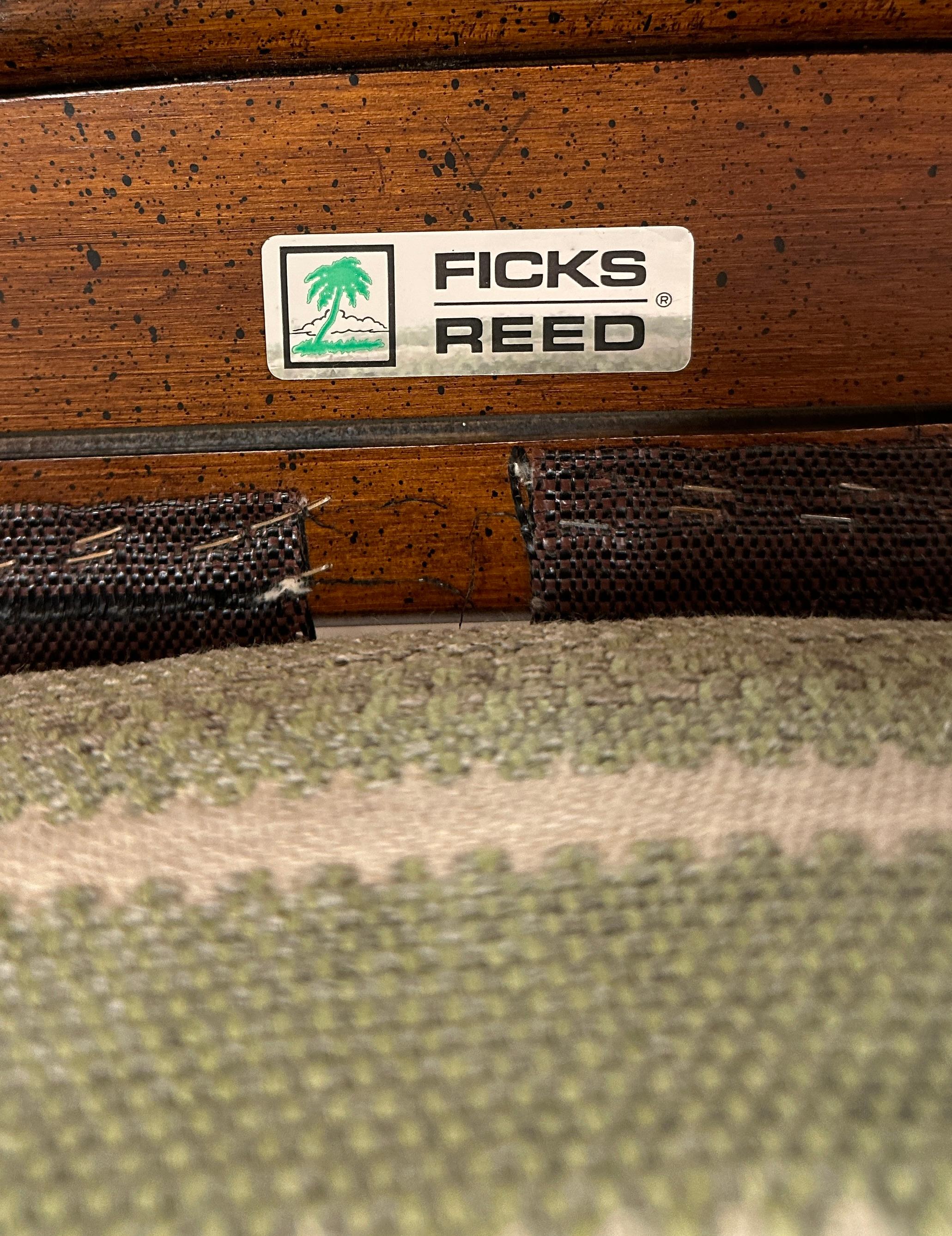 Pair Ficks Reed Rattan Arm Chairs w/ Ottoman, c 1990s 3