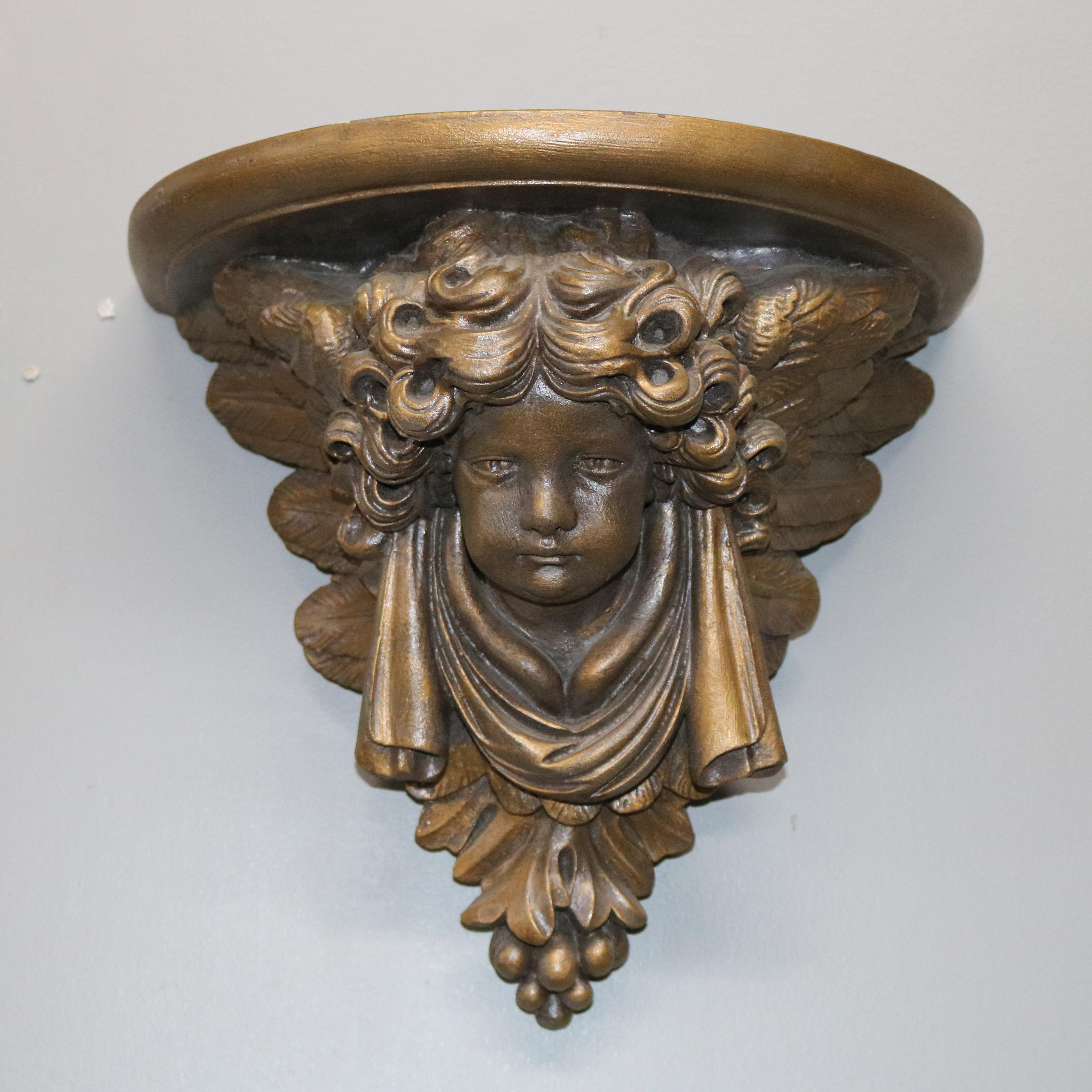 Pair of Figural Classical Cherub Composite Wall Shelves, 20th Century In Good Condition In Big Flats, NY