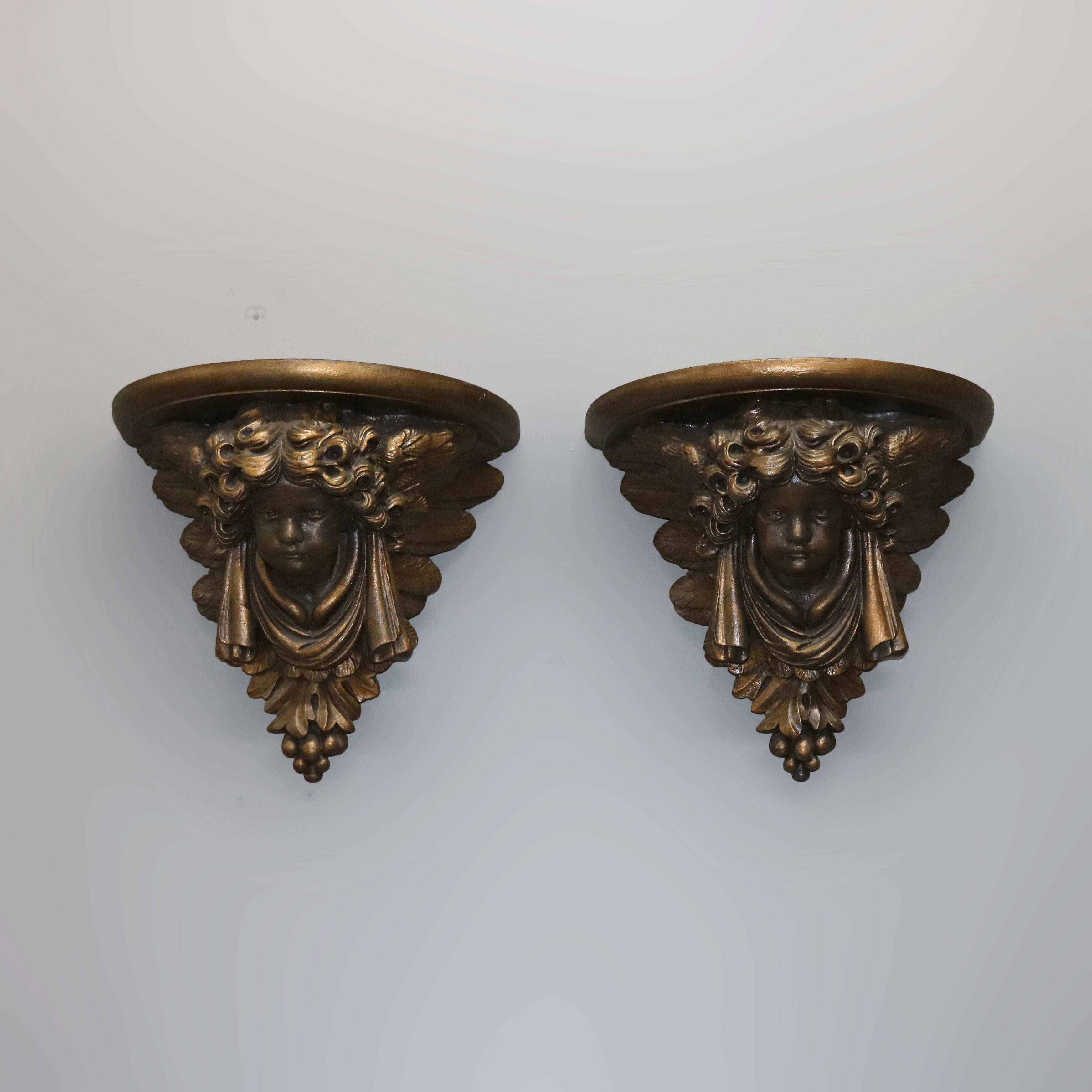 Composition Pair of Figural Classical Cherub Composite Wall Shelves, 20th Century