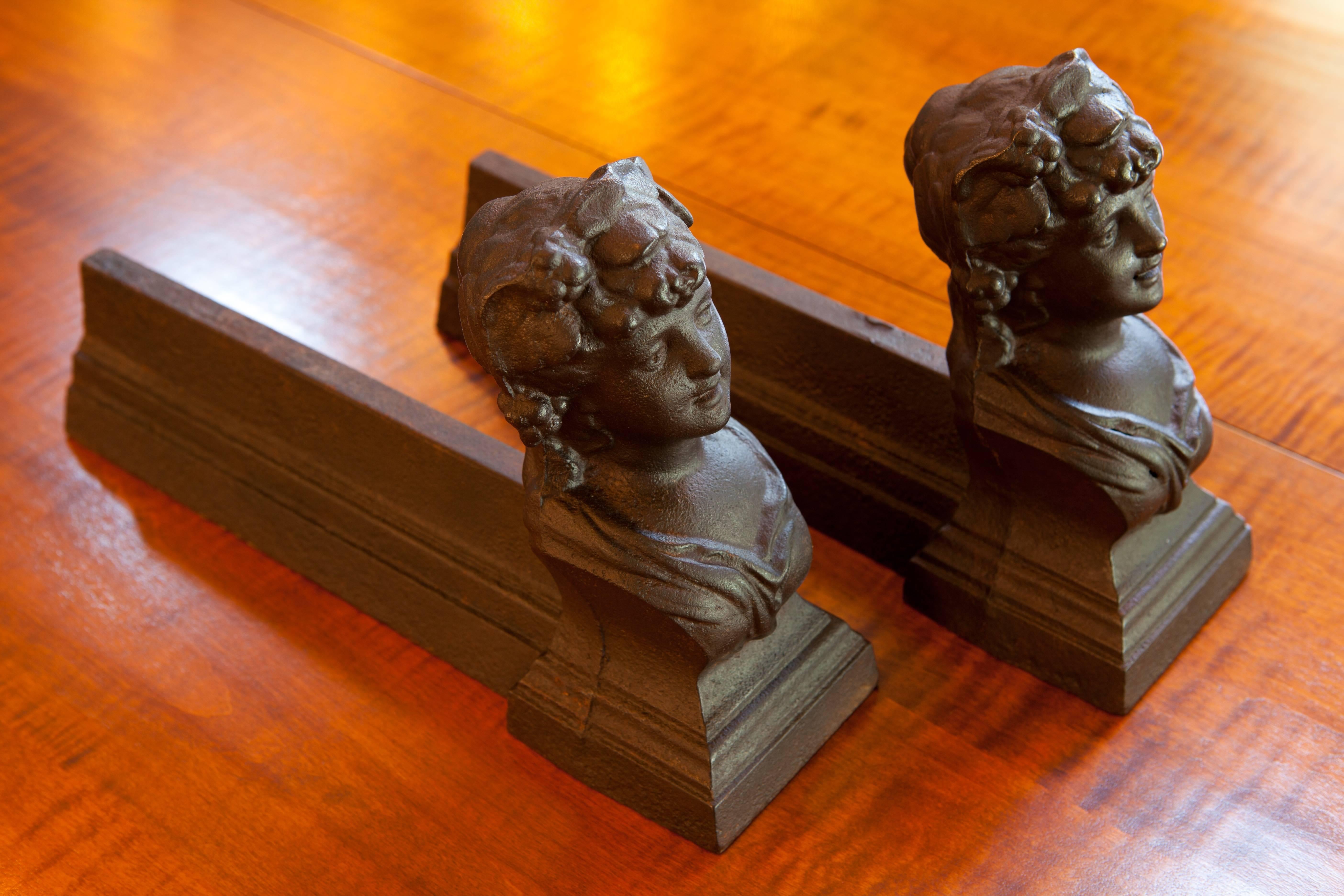 Pair of Figural French Andirons for Fireplace.
 In Excellent Condition For Sale In Houston, TX