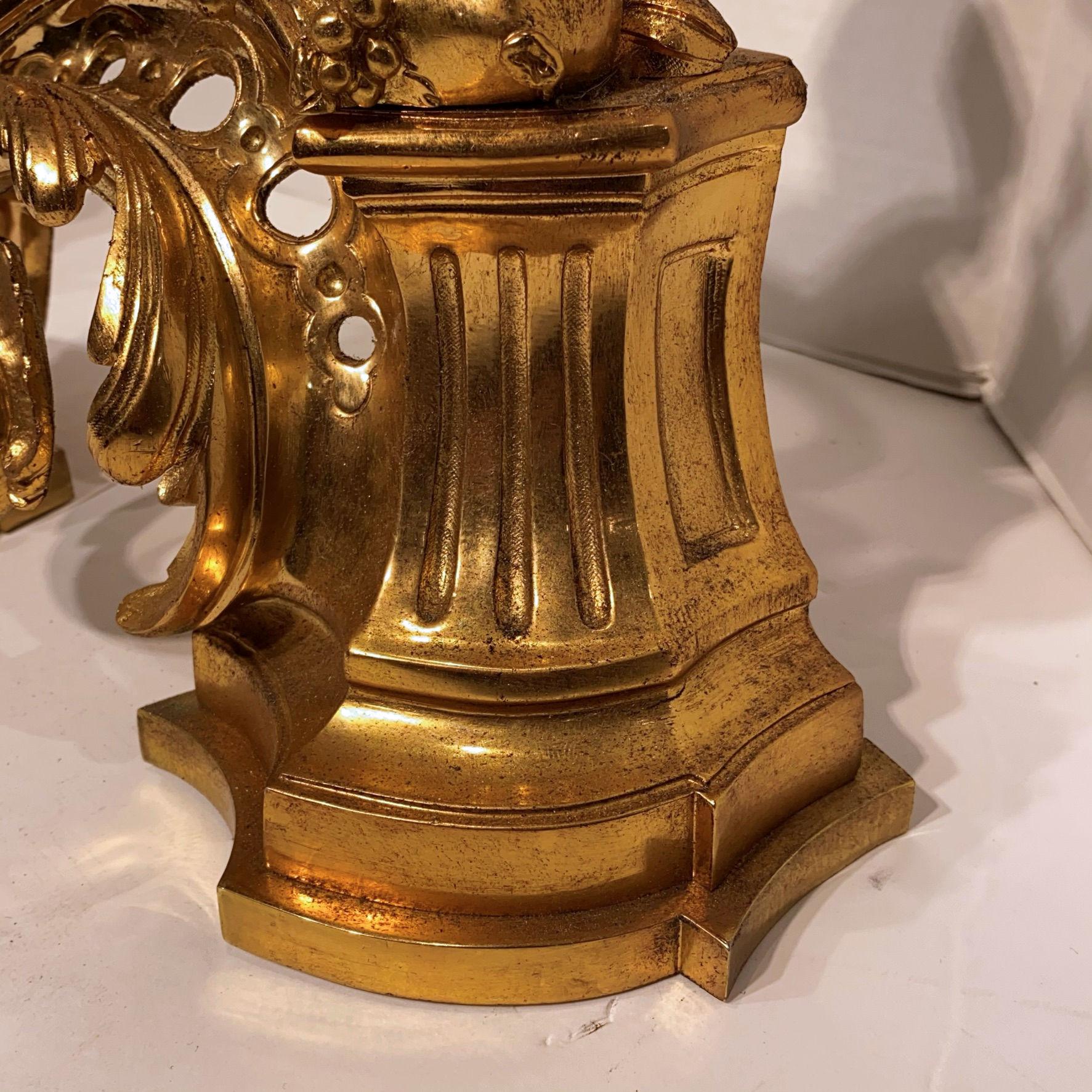 Pair of Figural Louis XV Style Cherub Motif Ormolu Bronze Andirons For Sale 6