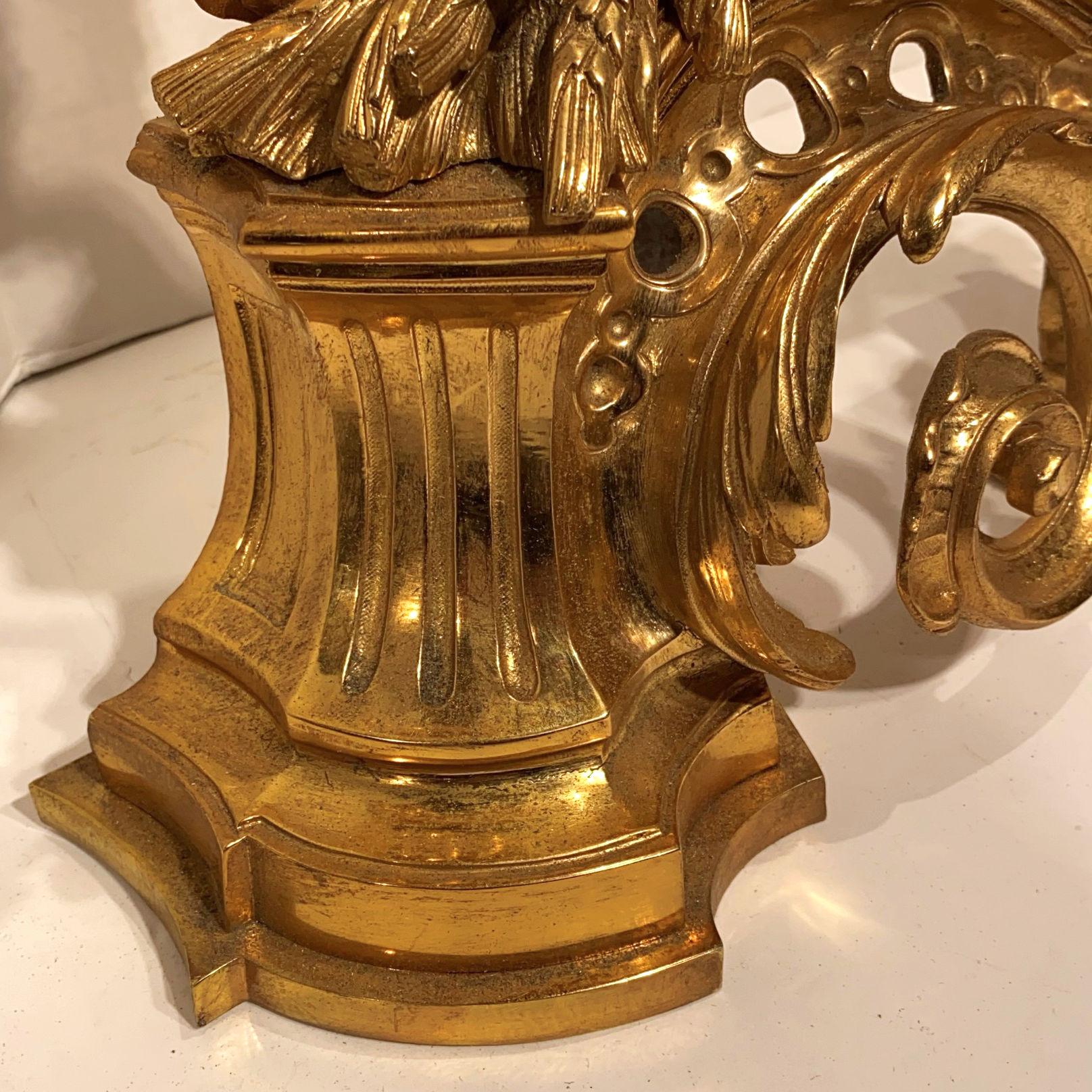 French Pair of Figural Louis XV Style Cherub Motif Ormolu Bronze Andirons For Sale