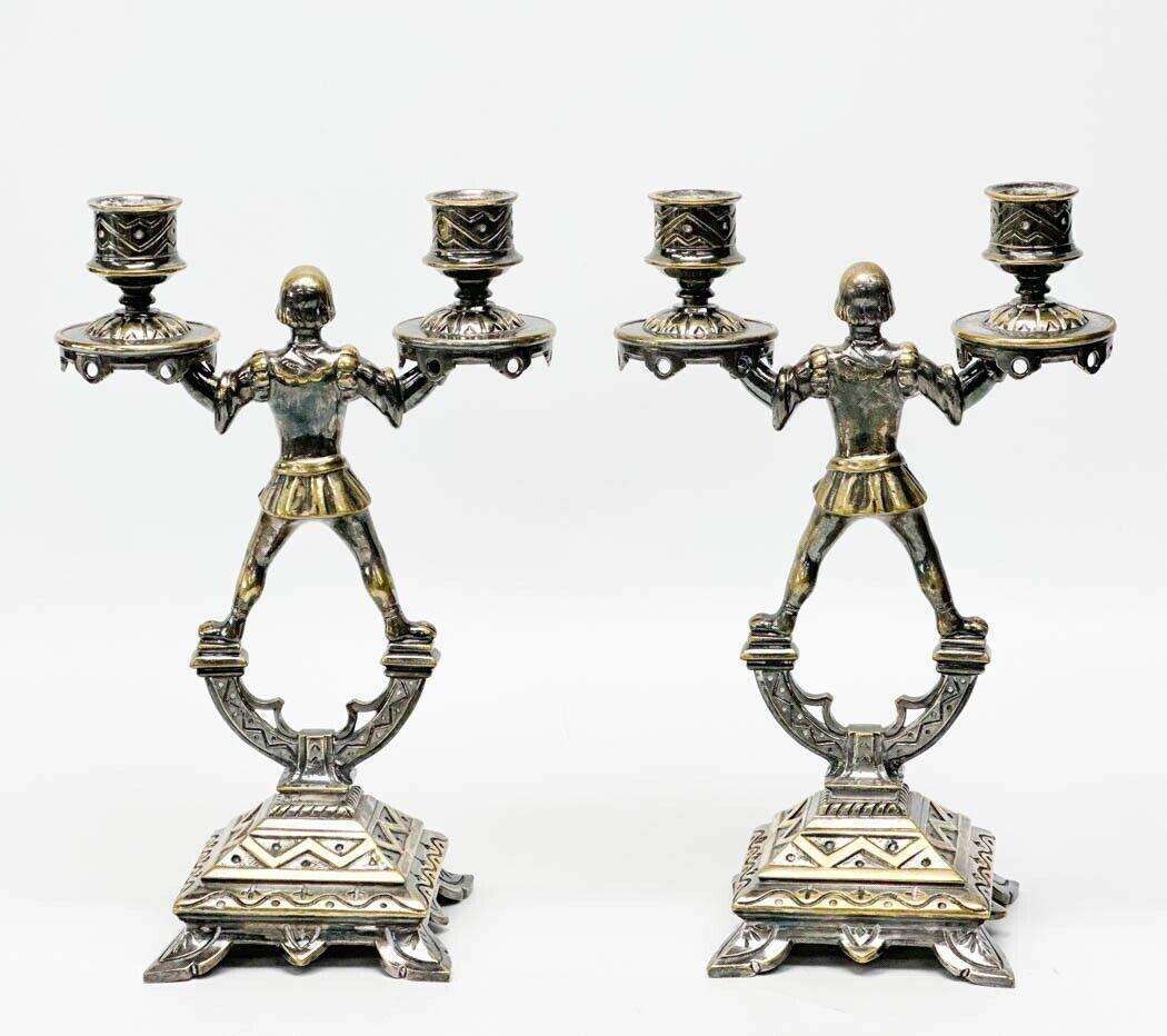20th Century  Pair Figural Squires Silver Plate Candlestick Holders circa 1900 For Sale