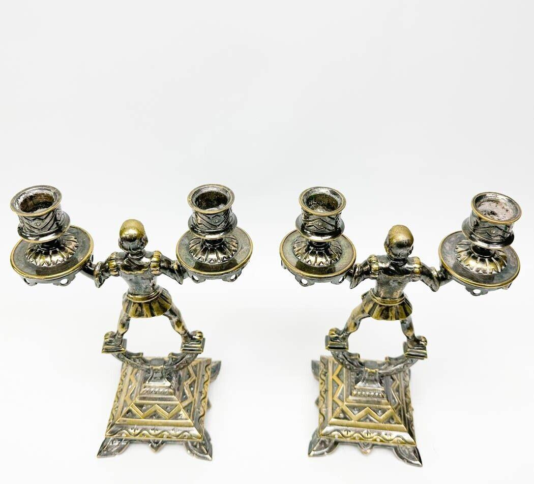  Pair Figural Squires Silver Plate Candlestick Holders circa 1900 For Sale 1