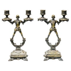 Vintage  Pair Figural Squires Silver Plate Candlestick Holders circa 1900