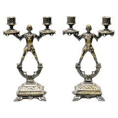 Vintage Pair Figural Squires Silver Plate Candlestick Holders circa 1900
