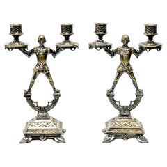  Paire de bougeoirs figuratifs en A Silver vers 1900