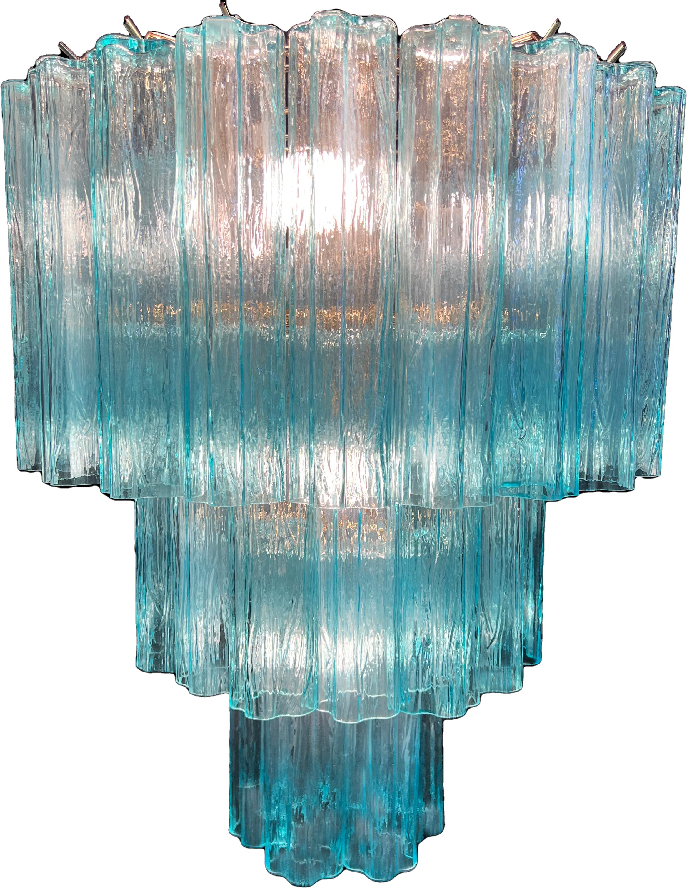 Pair Fine and Precious Blue Italian Chandeliers by Valentina Planta, Murano For Sale 2