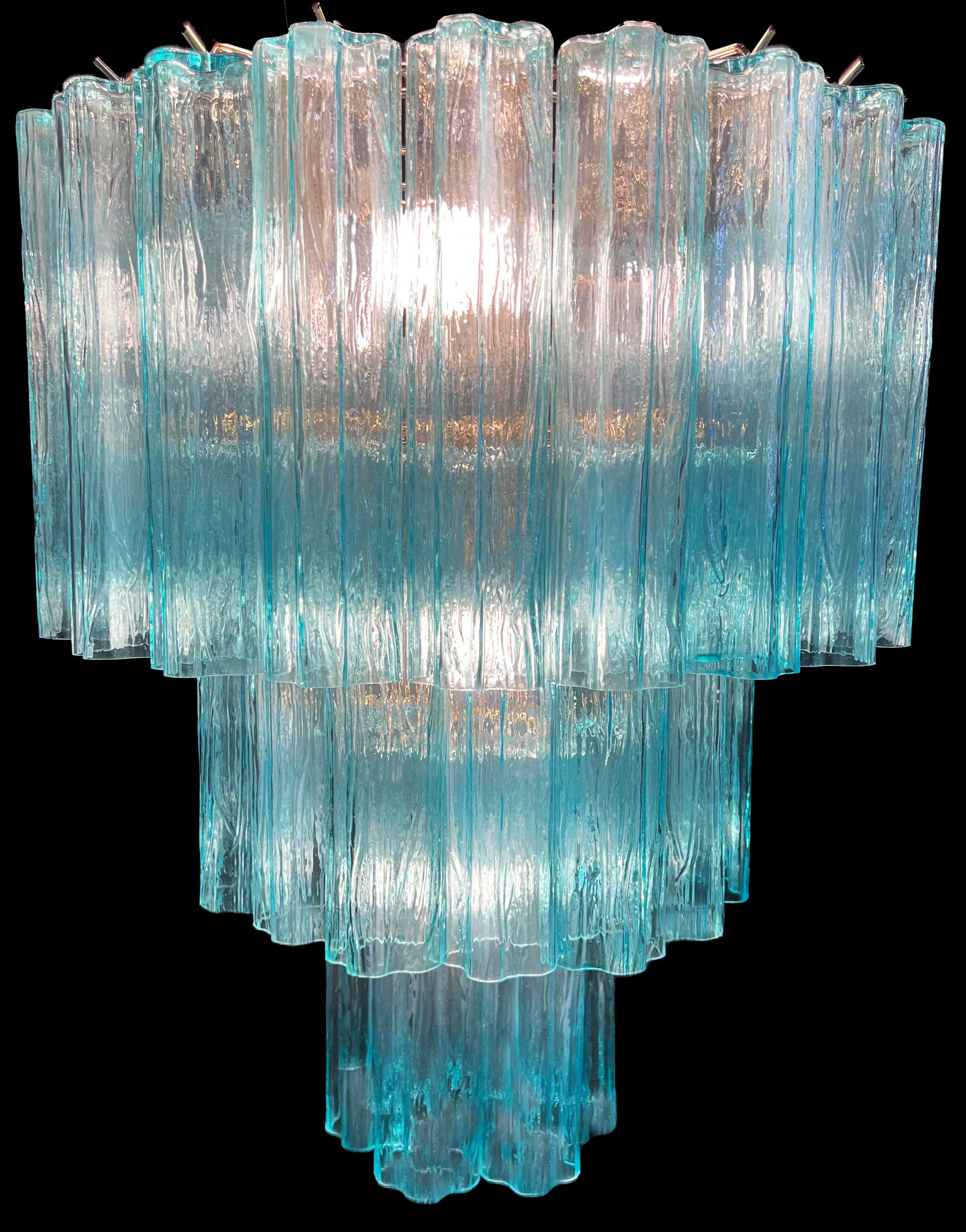 Pair Fine and Precious Blue Italian Chandeliers by Valentina Planta, Murano For Sale 4