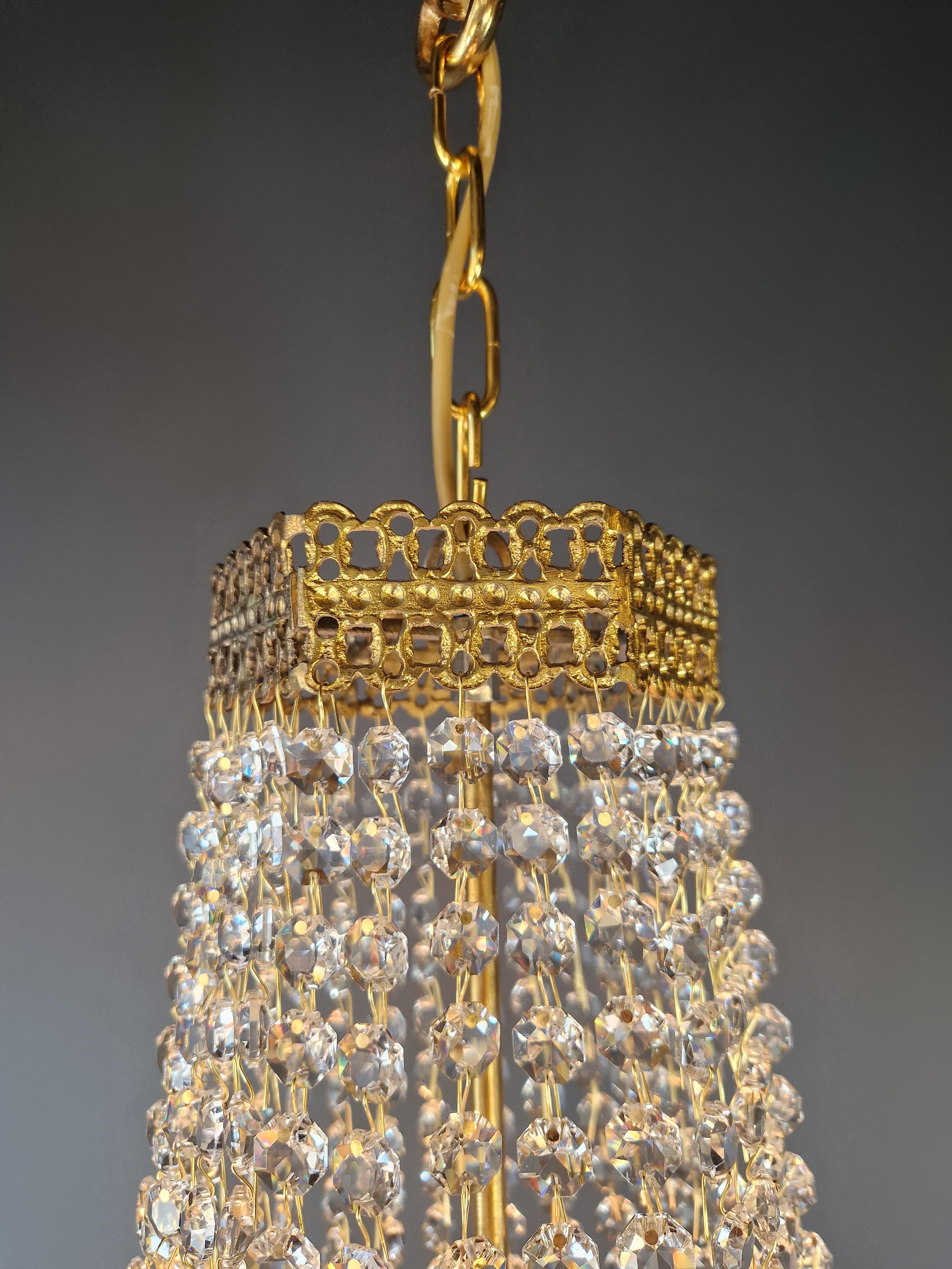 Pair Fine Brass Empire Sac a Pearl Chandelier Crystal Lustre Lamp Antique For Sale 12
