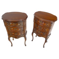 Pair Fine Carved 3 Drawers Oval Regency Style 3 Drawers End Tables Night Stands