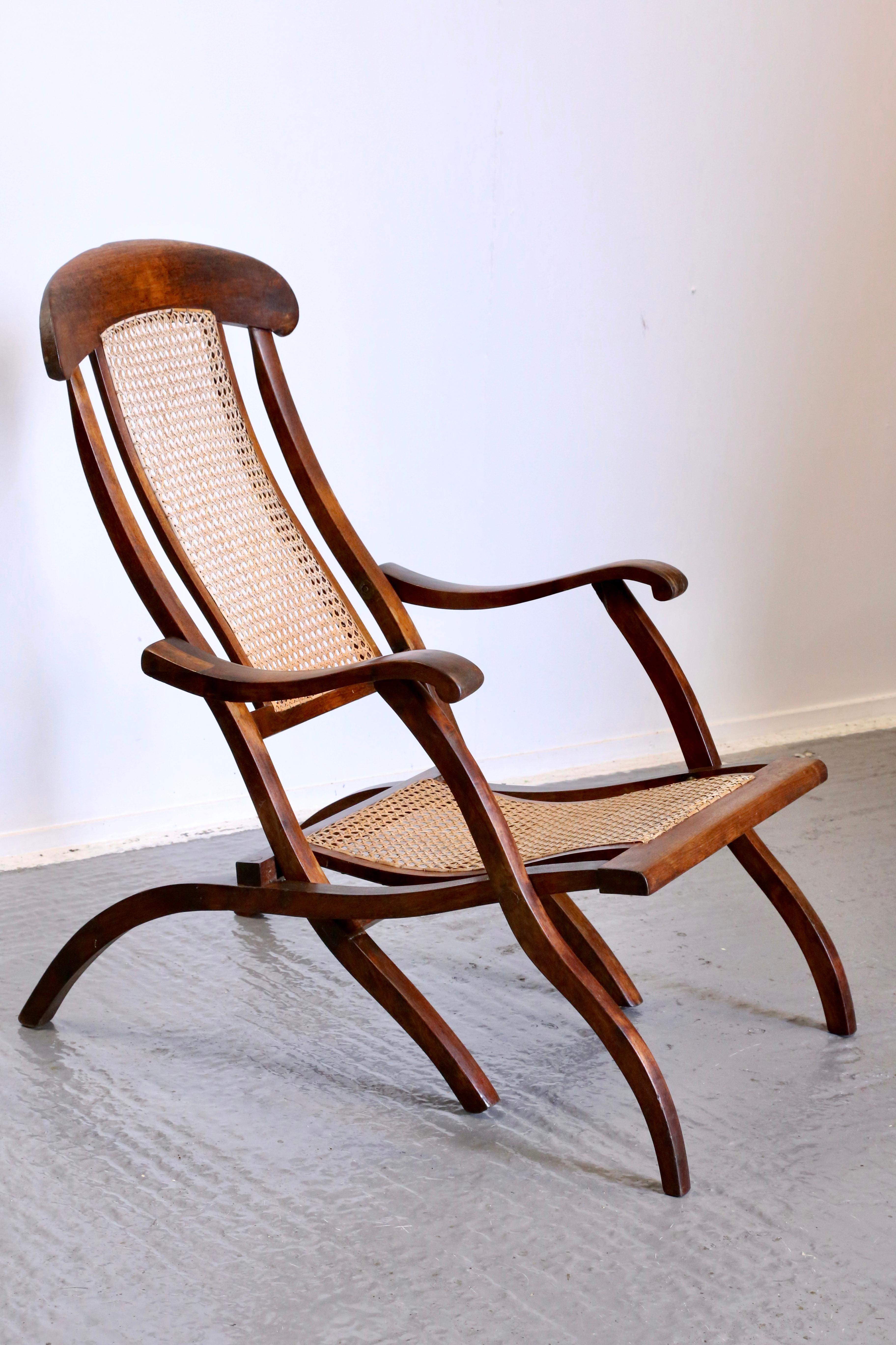 Paar feine frühe viktorianische Nussbaum & Cane Folding Reise Dampfer Stühle im Angebot 7