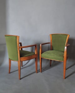 Pair Fine French Art Deco Walnut Armchairs by Dominique