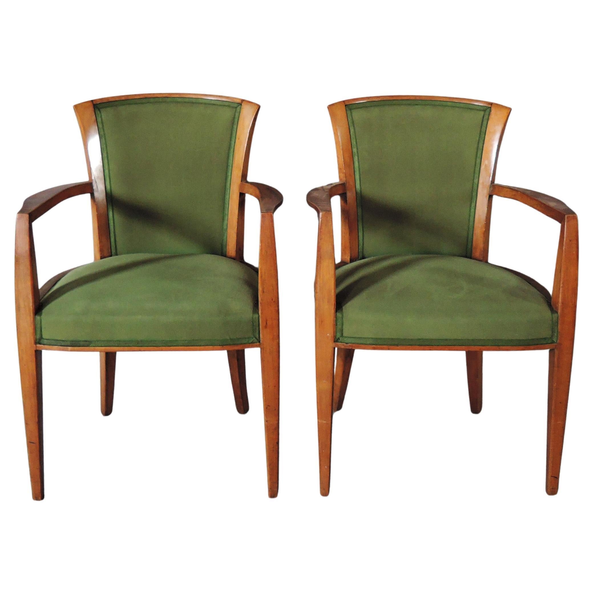 Pair Fine French Art Deco Walnut Armchairs by Dominique