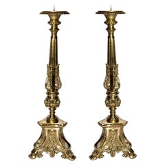 Pair Fine Heavy Brass Pricket Sticks