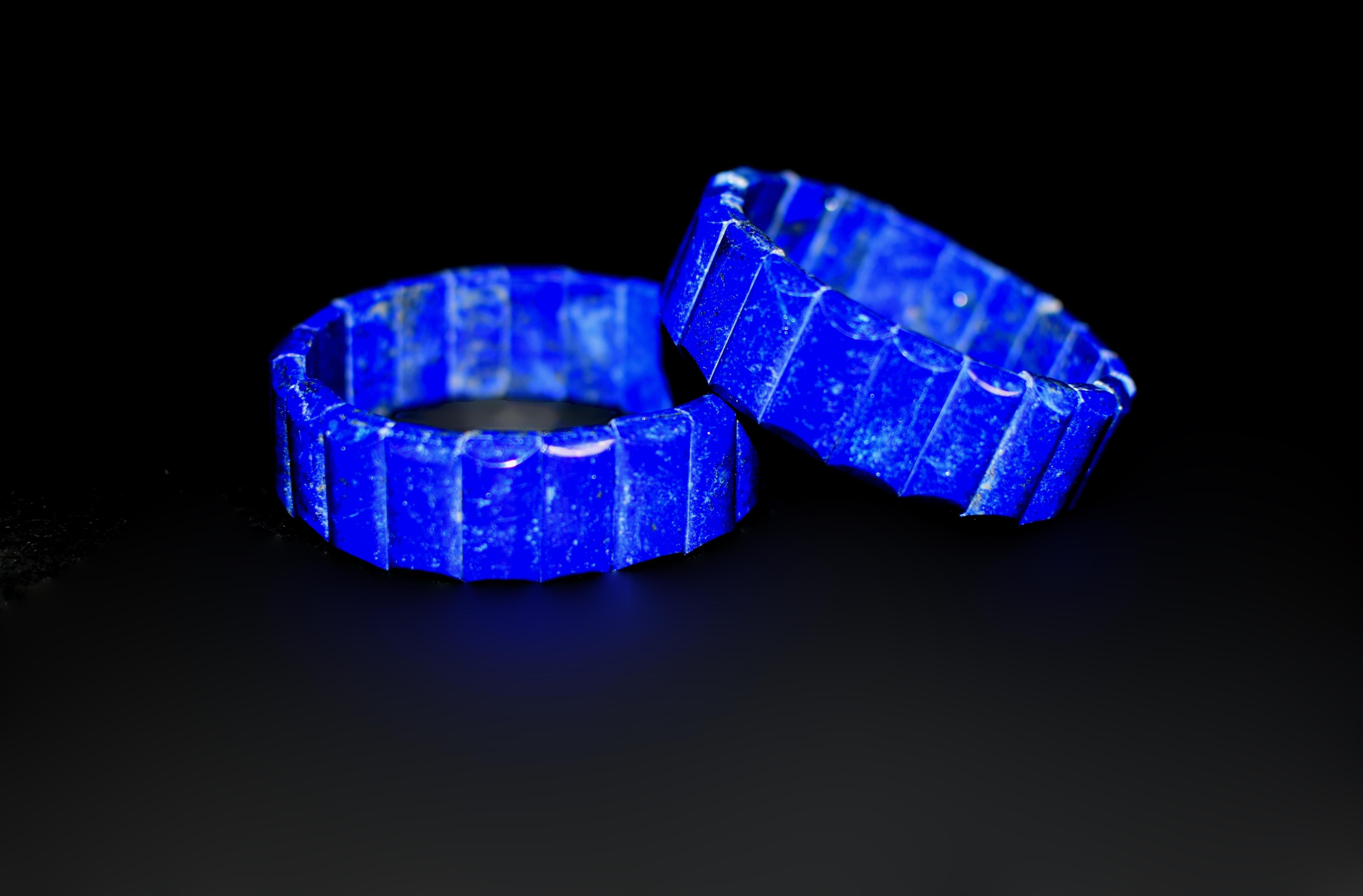 Hand-Crafted Pair Fine Natural Lapis Lazuli Bracelets For Sale