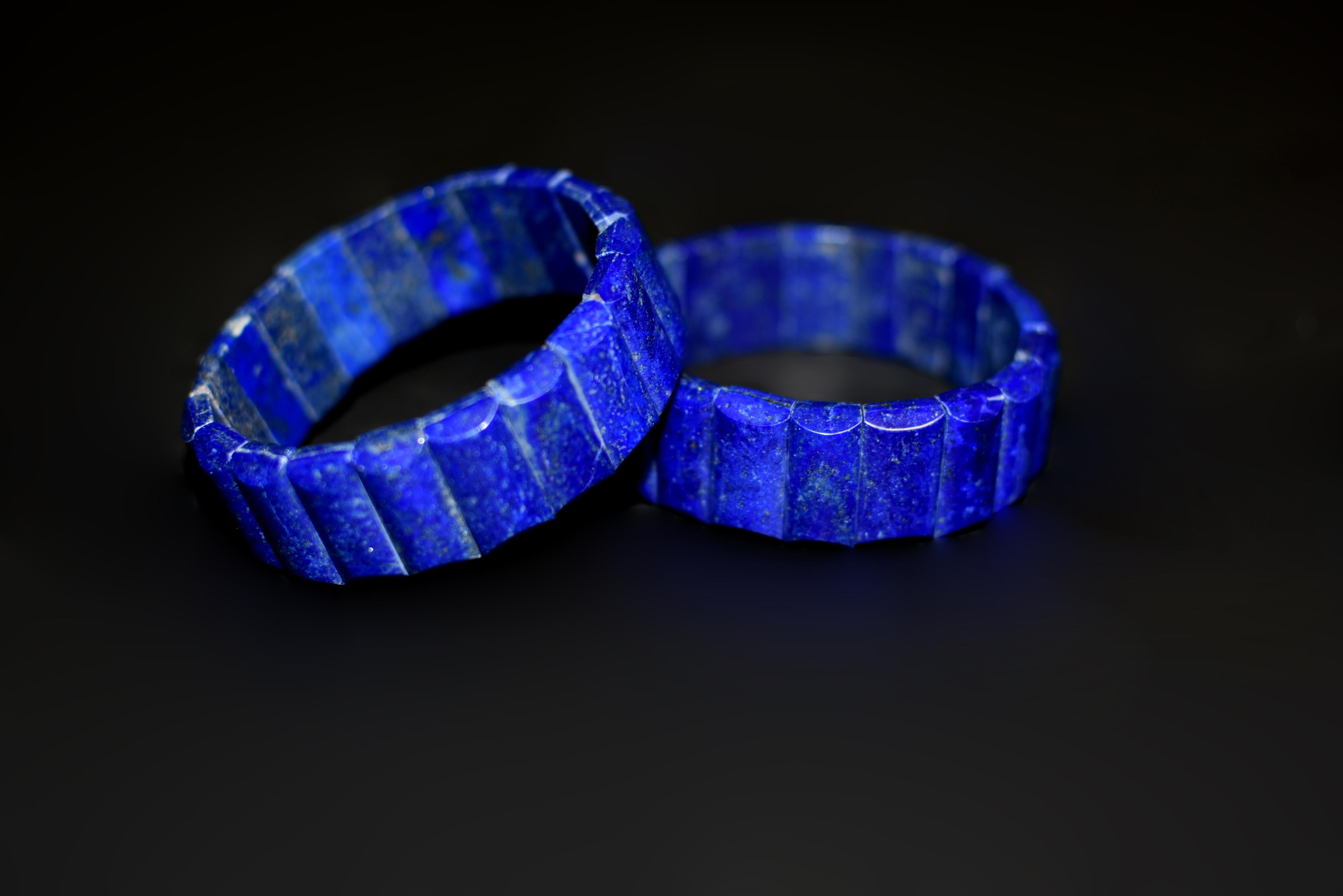Contemporary Pair Fine Natural Lapis Lazuli Bracelets For Sale