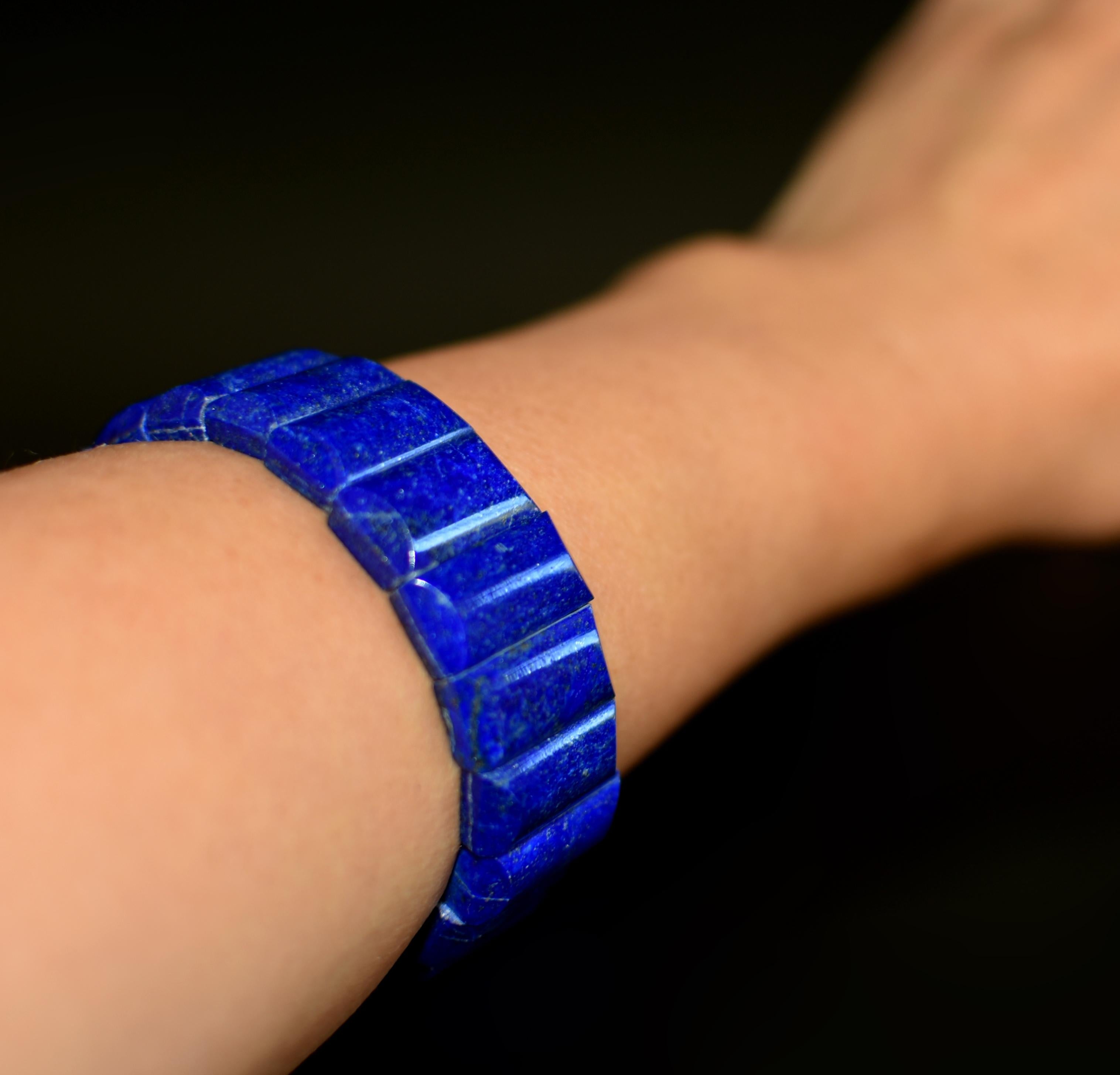 Pair Fine Natural Lapis Lazuli Bracelets For Sale 2