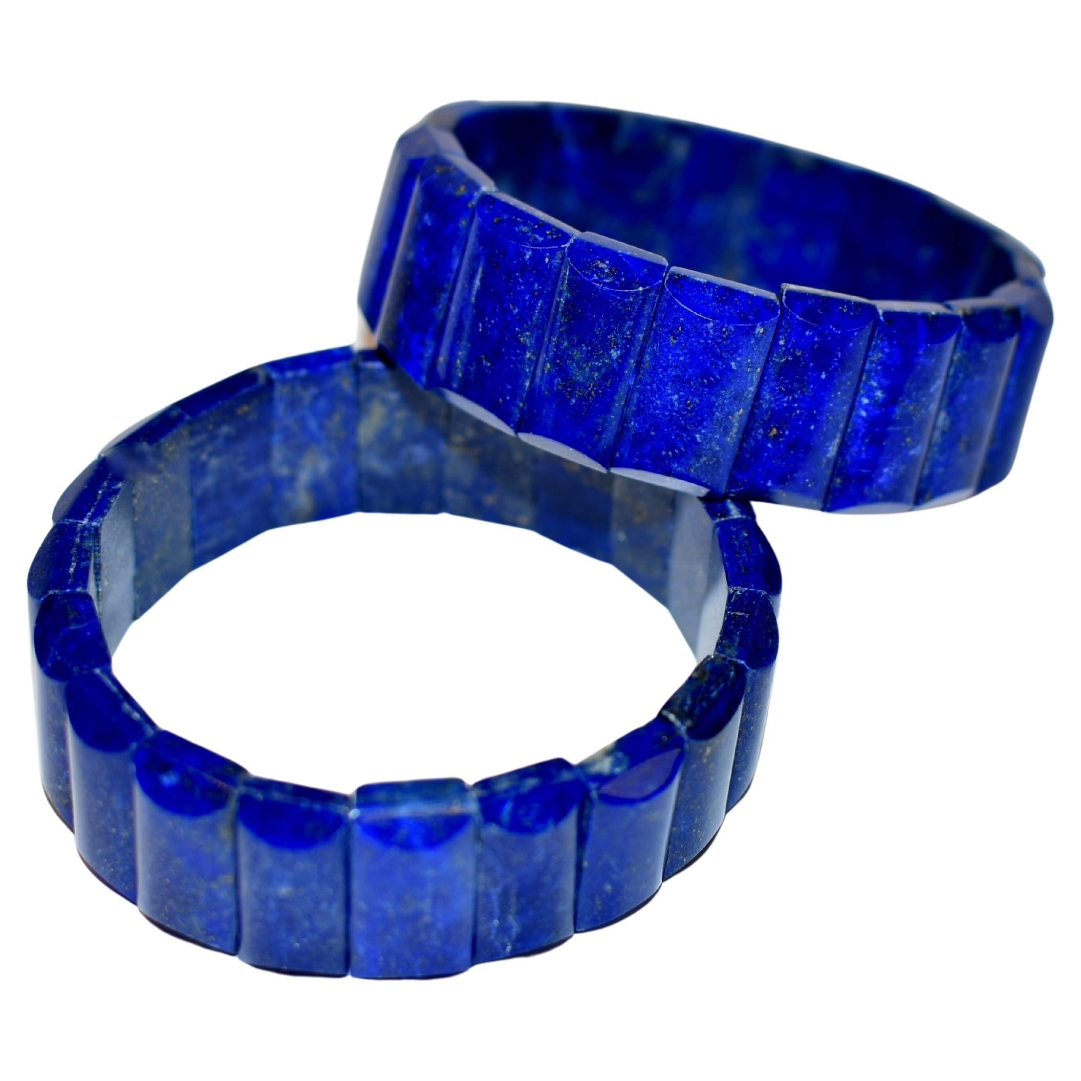 Pair Fine Natural Lapis Lazuli Bracelets For Sale
