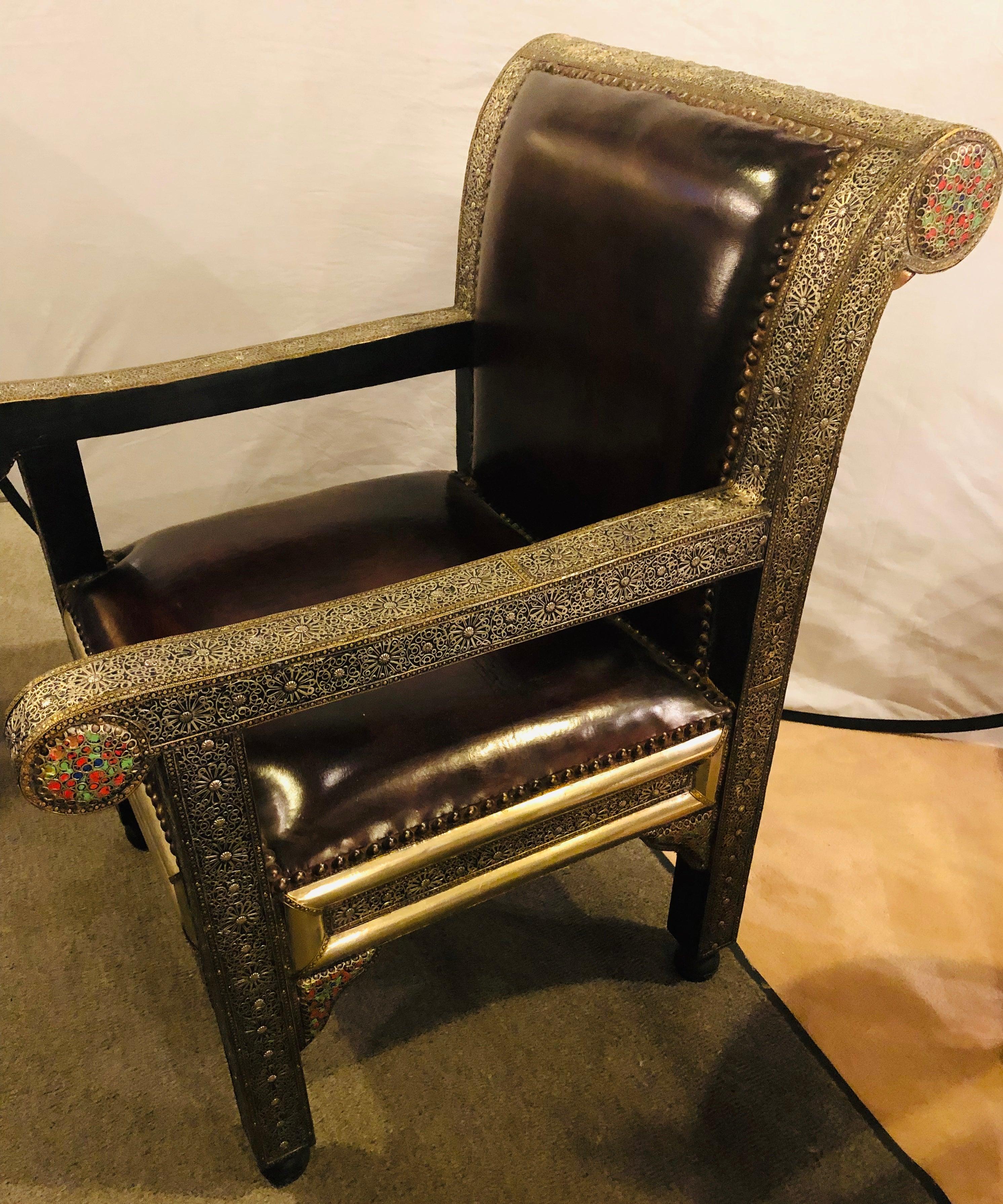 Hollywood Regency Style Arm / Bergere Chair with Fine Leather, a Pair  5