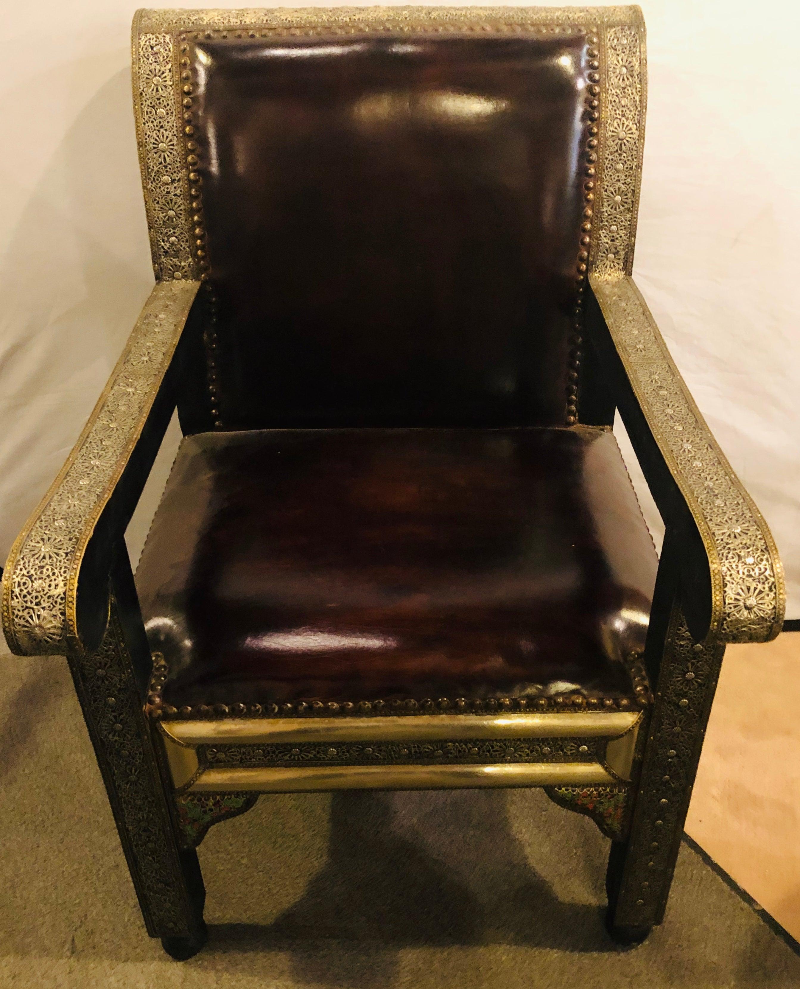 Hollywood Regency Style Arm / Bergere Chair with Fine Leather, a Pair  In Good Condition In Plainview, NY