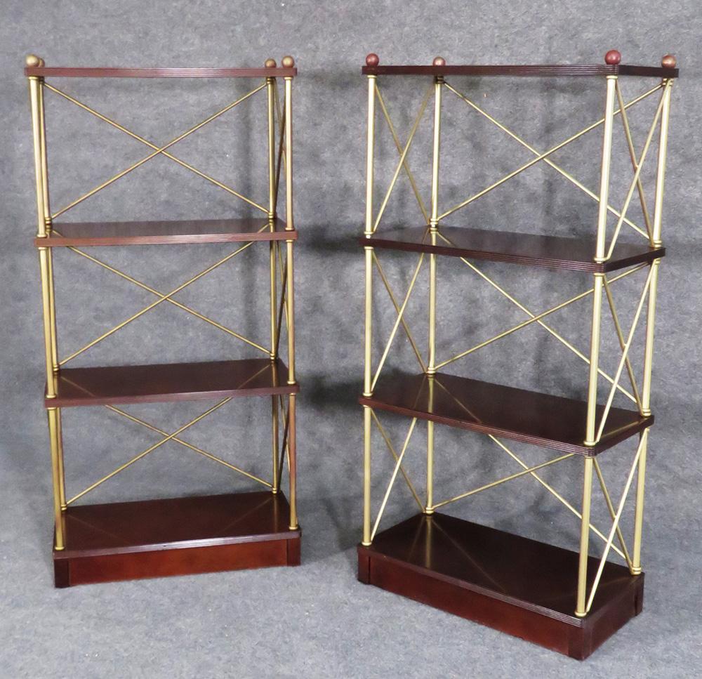 Fine Mahogany and Gilded Metal Directoire Style Étagères Bookshelves Curio, Pair In Good Condition In Swedesboro, NJ