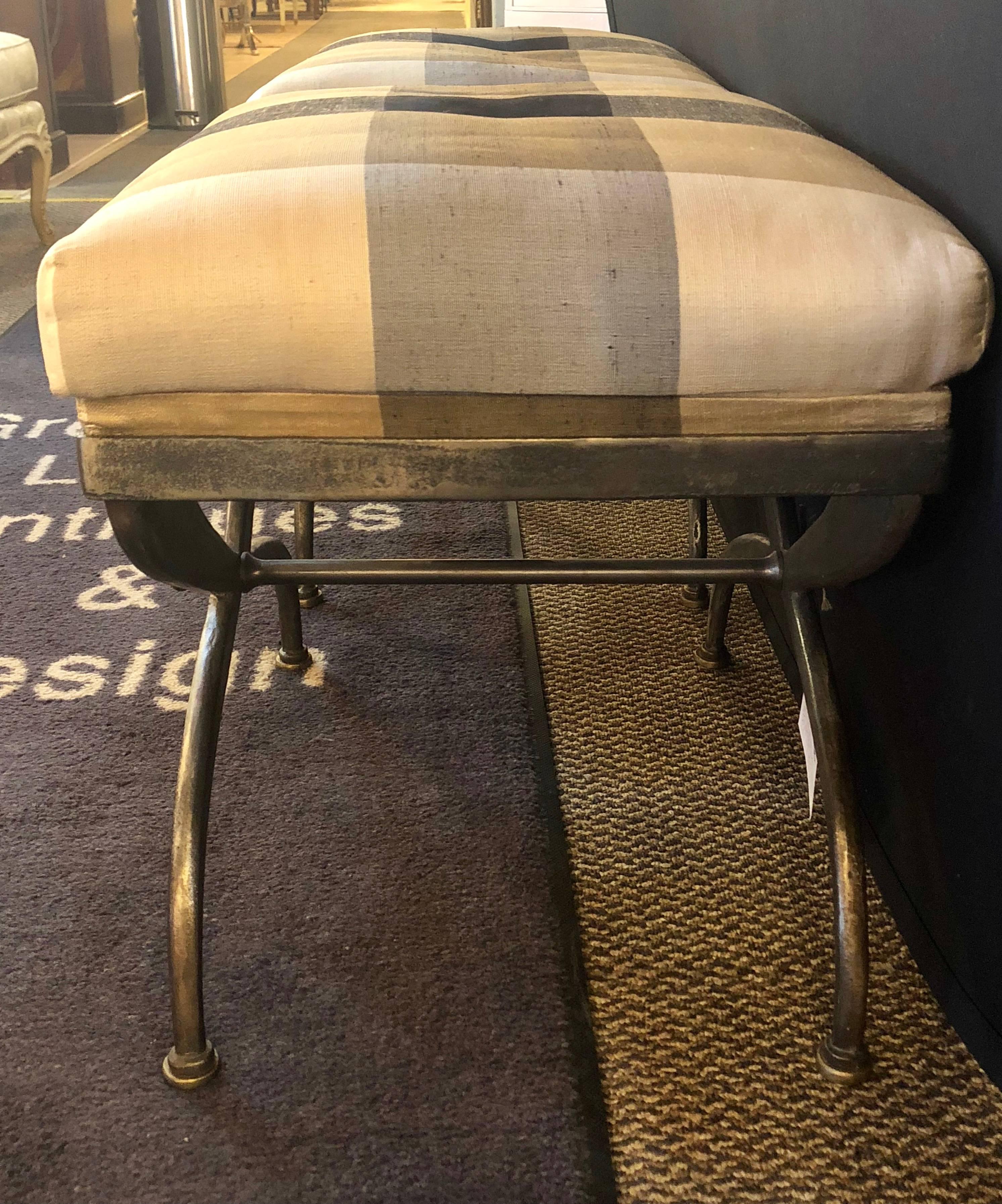 Pair of Maison Jansen Footstools or Benches X-Design Steel and Bronze-Mounted (20. Jahrhundert)