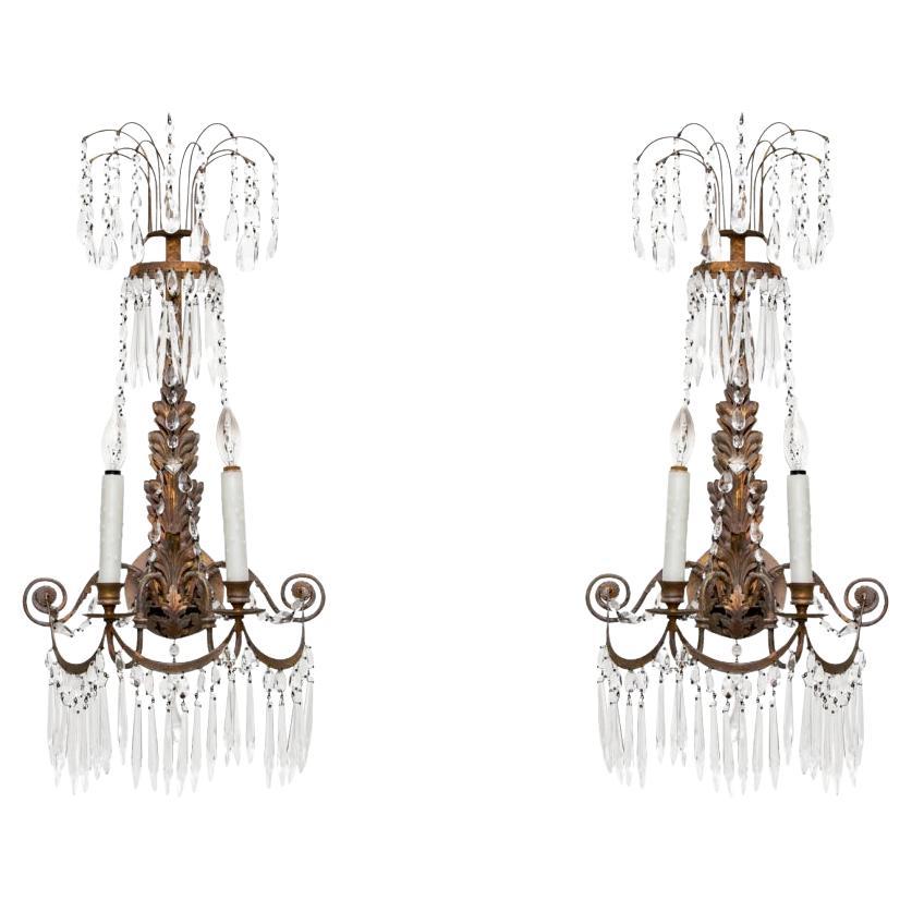 Par de Apliques de Cristal de Dos Luces Finos en venta